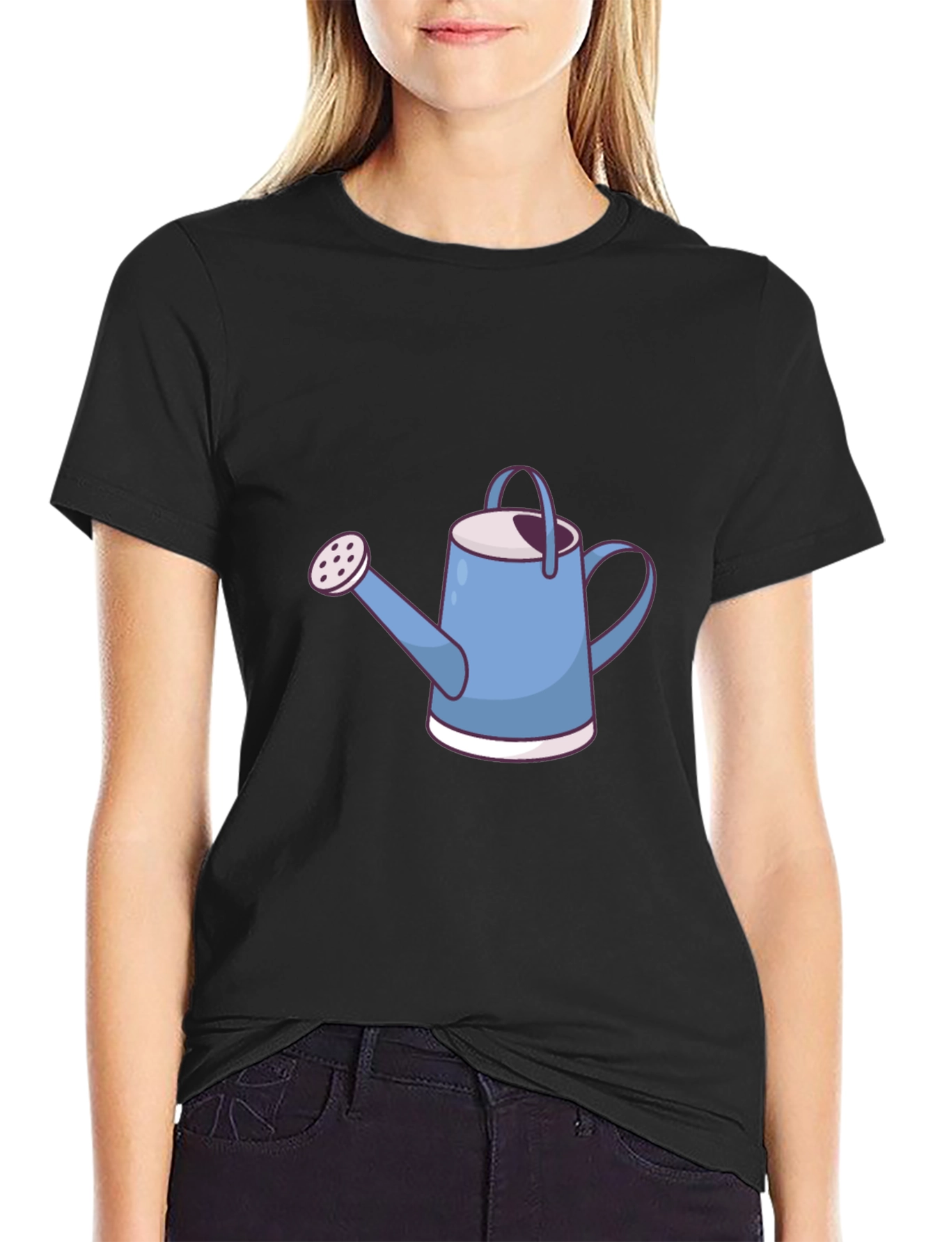 Black Cute Watering Can Graphic Tee view 2