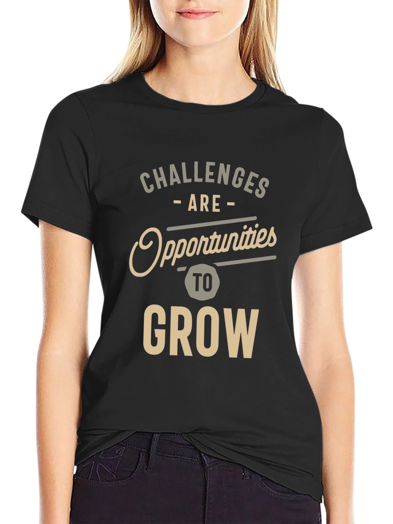 Black Motivational T-Shirt - Challenges are Opportunities to Grow view 2