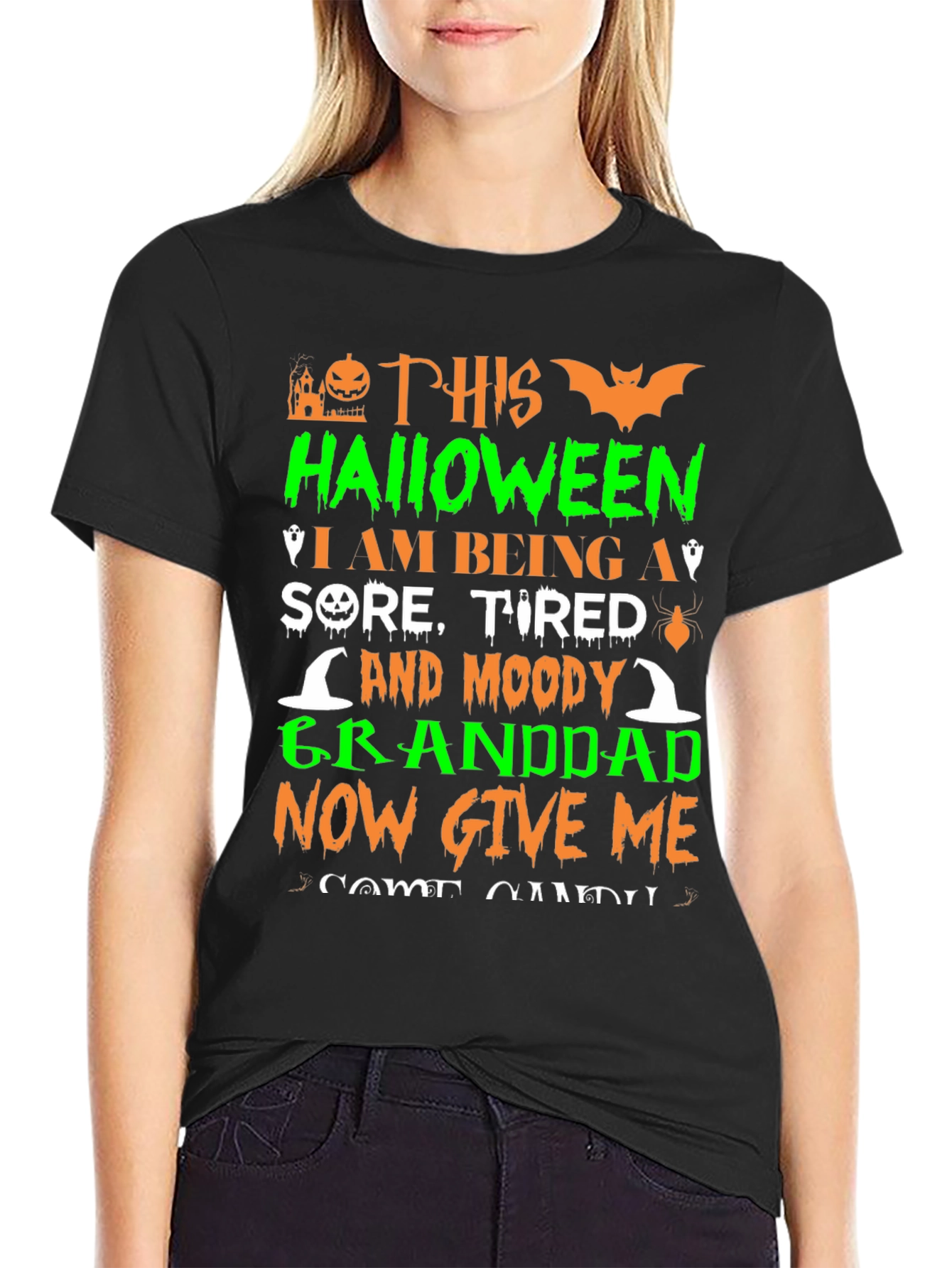 Black Funny Halloween Granddad T-Shirt view 2