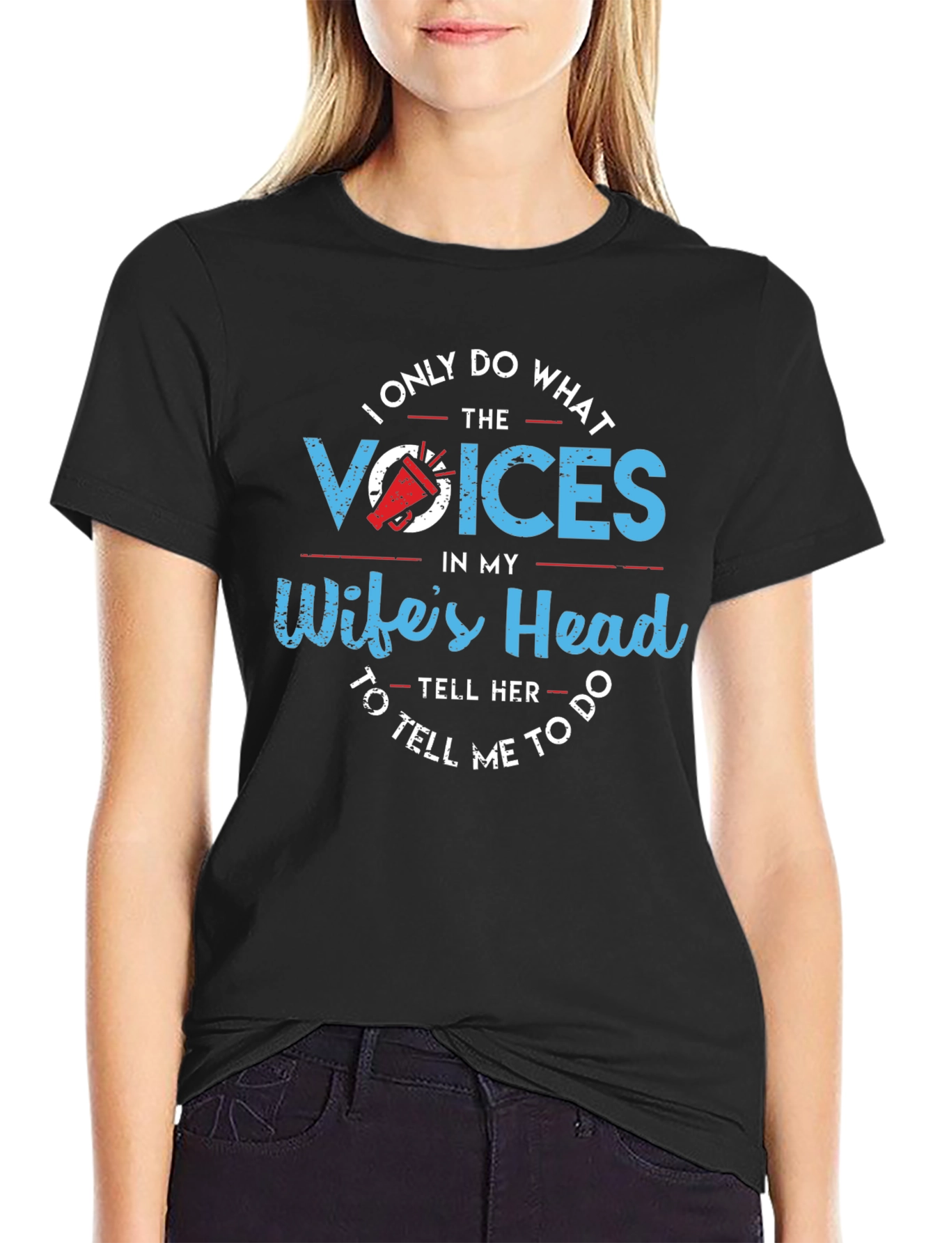 Black Humorous "Wife's Voices" Graphic T-Shirt view 2