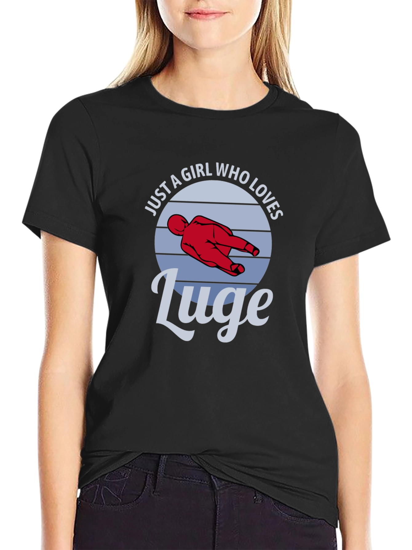 Black Just a Girl Who Loves Luge T-Shirt view 2