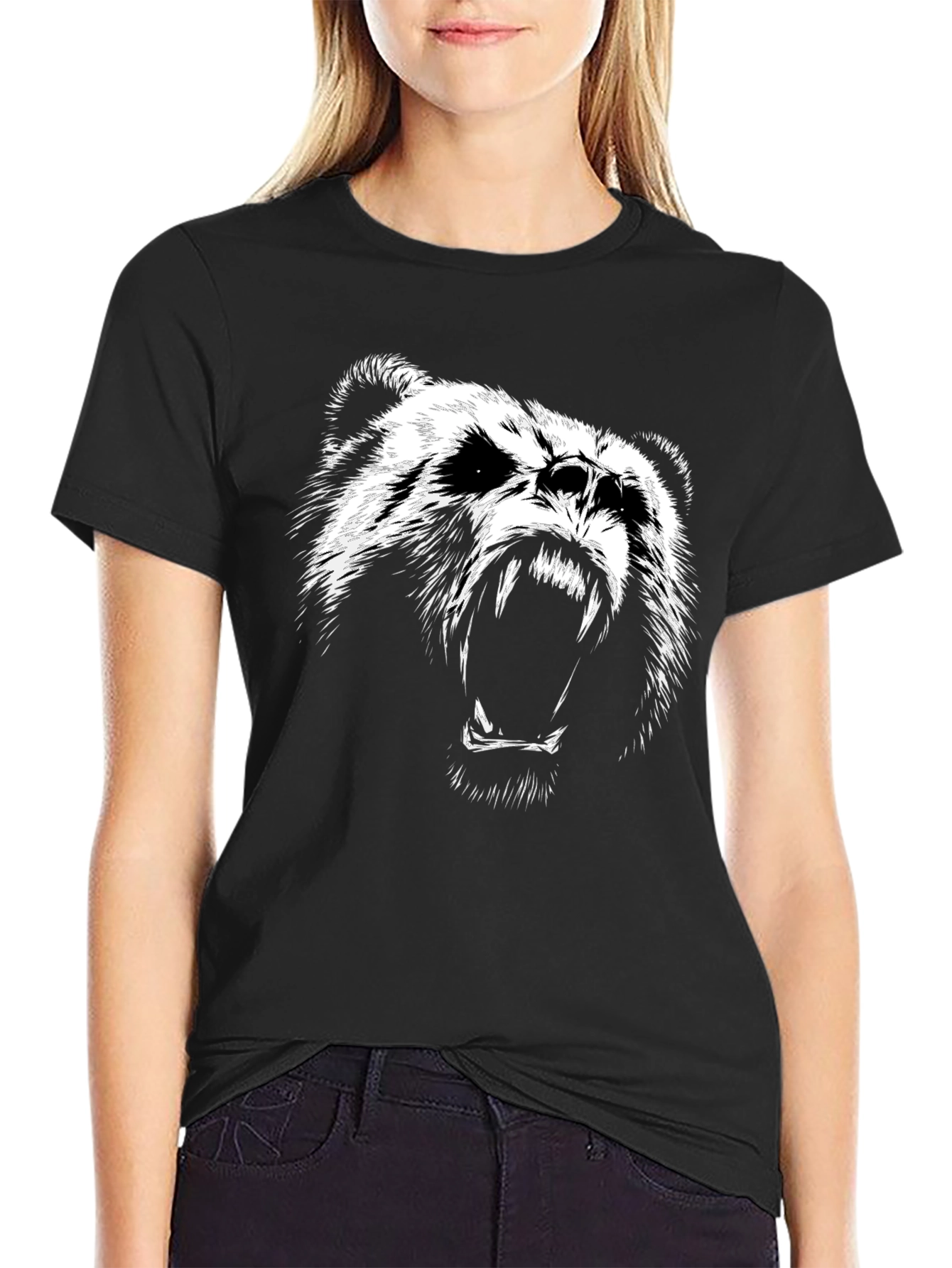 Men's Black T-Shirt with Roaring Bear Graphic - 2