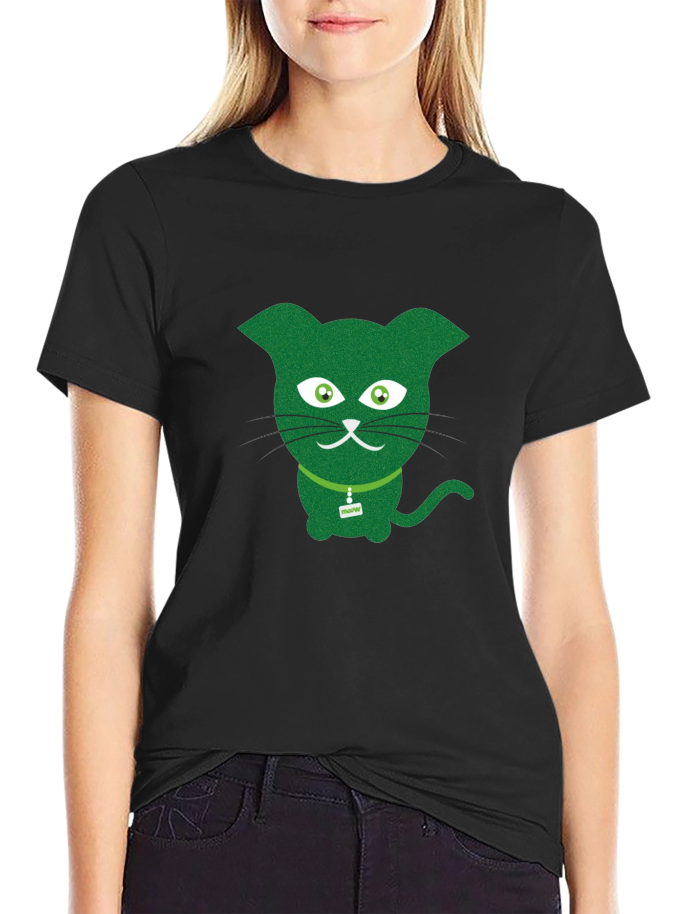 Black Green Cat Graphic Tee - Fun & Quirky view 2