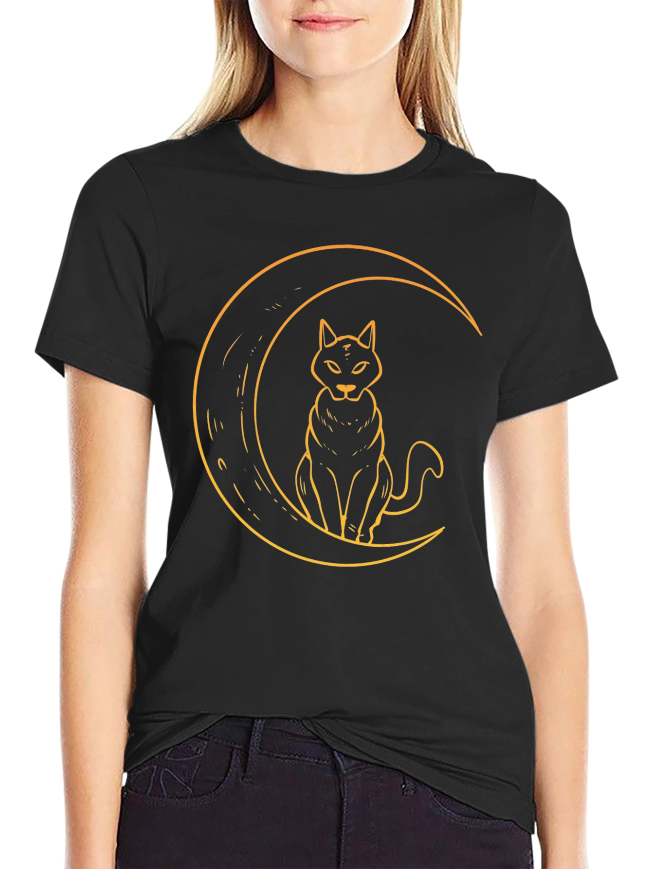 Black Cat Moon Graphic T-Shirt - Soft Cotton Tee view 2