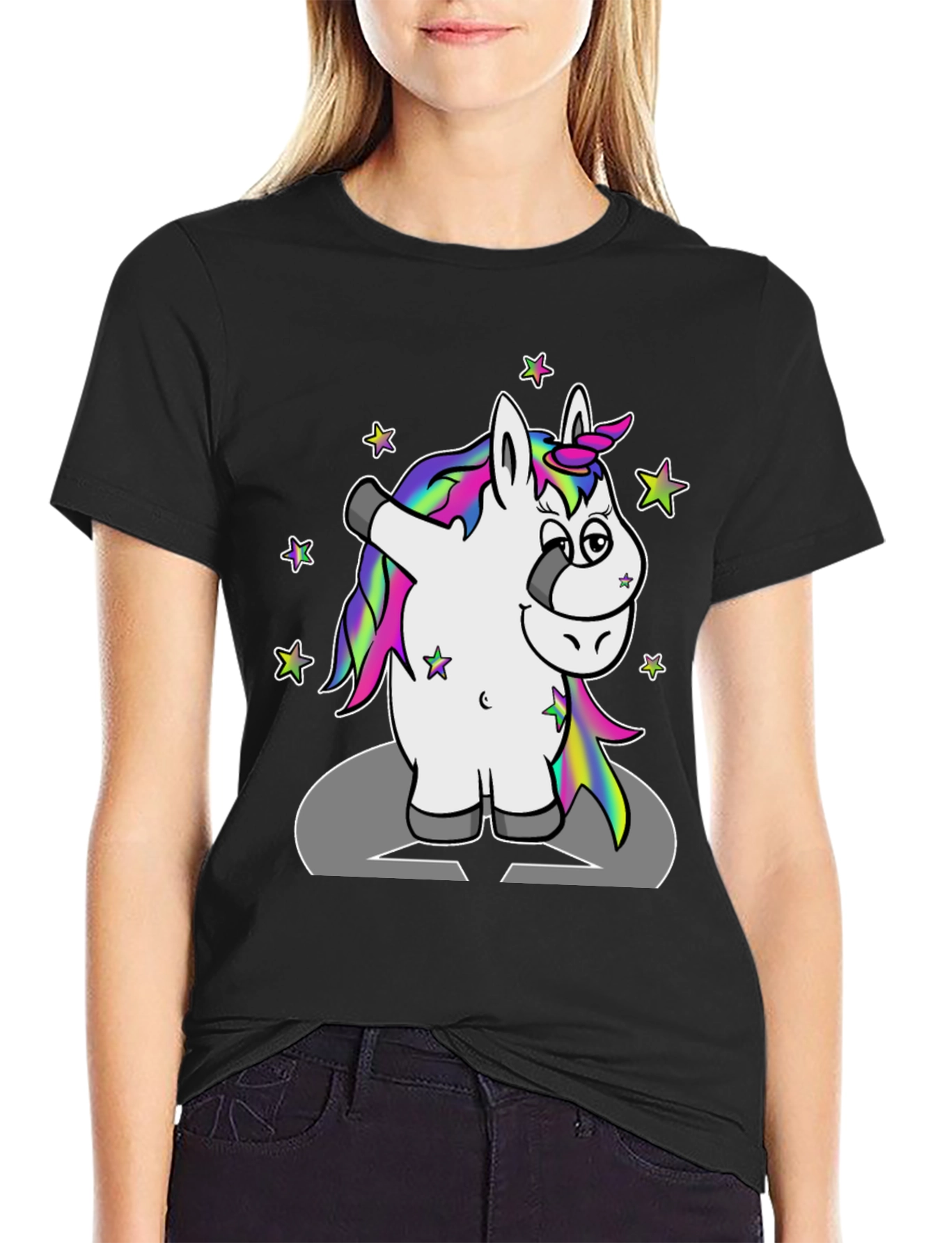 Black Dabbing Unicorn T-Shirt view 2