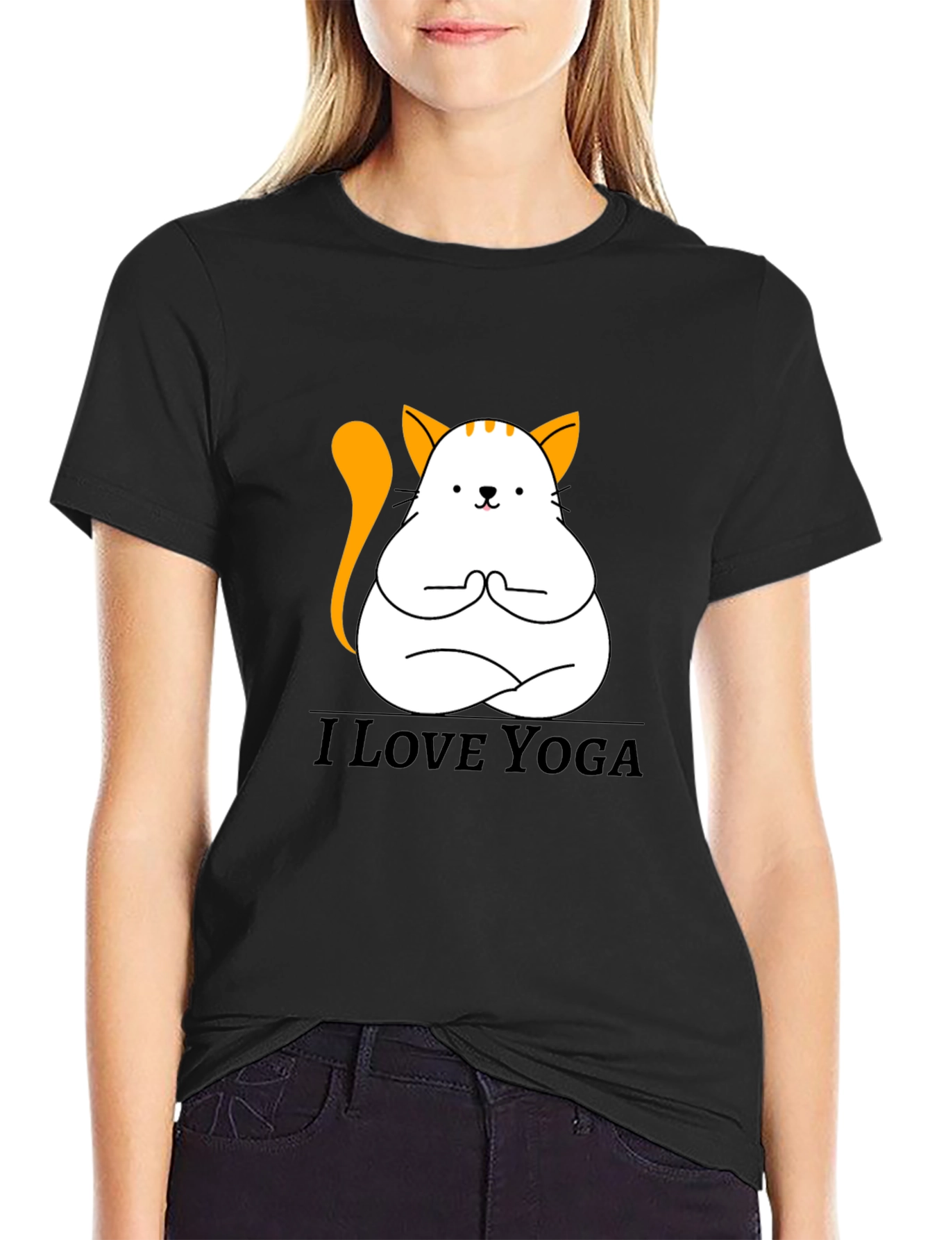 Black Yoga Cat T-Shirt - Meditating Kitten Graphic Tee view 2