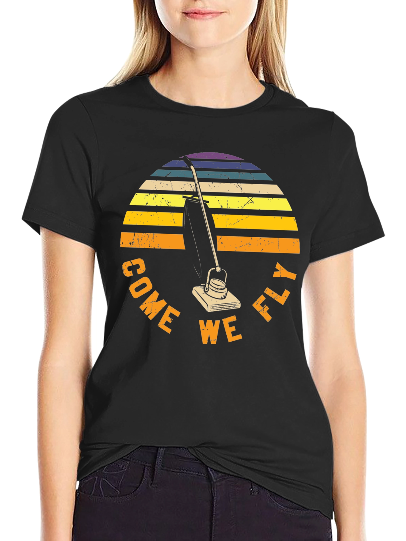 Black Come We Fly Vacuum T-Shirt Retro Sunset Tee view 2