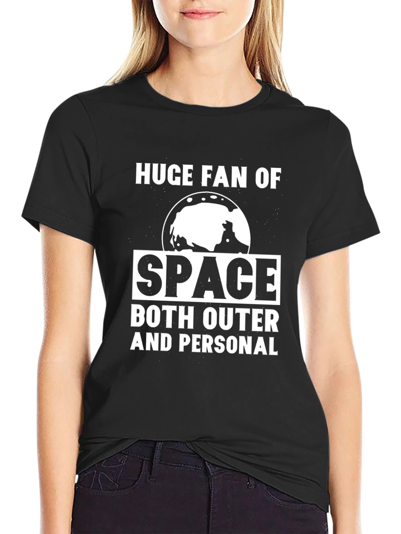 Black Space Fan T-Shirt: Outer & Personal Humor Tee view 2