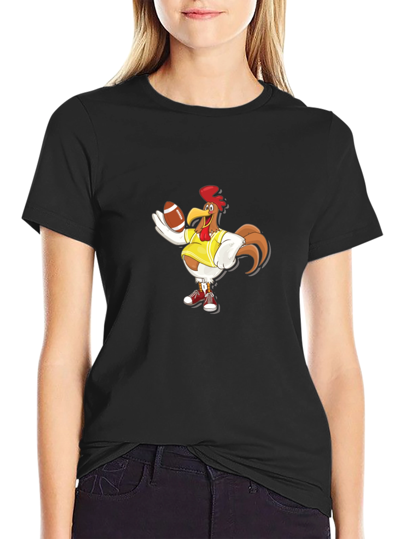 Black Rooster Football T-Shirt - Black view 2