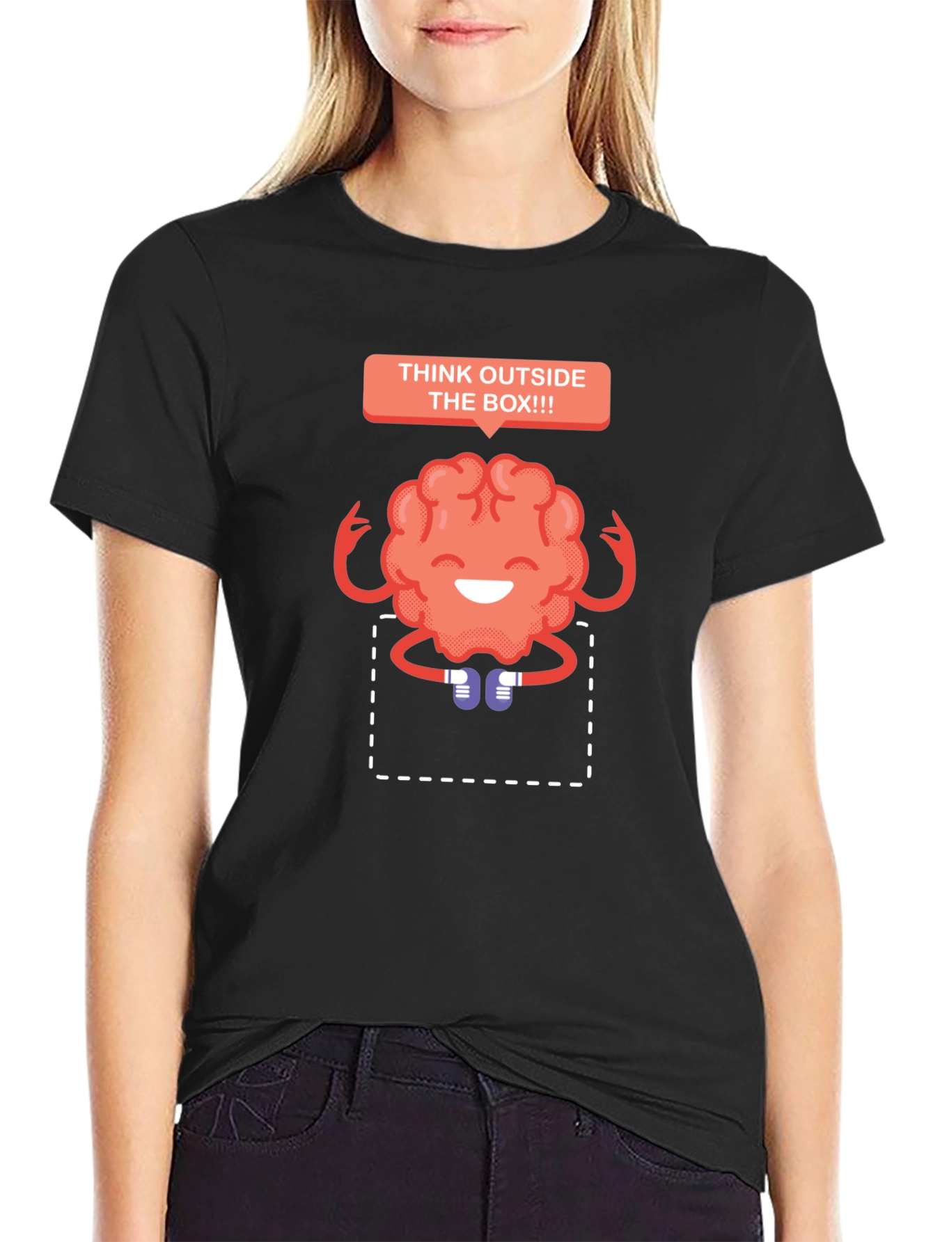 Black Think Outside the Box Brain Graphic T-Shirt view 2