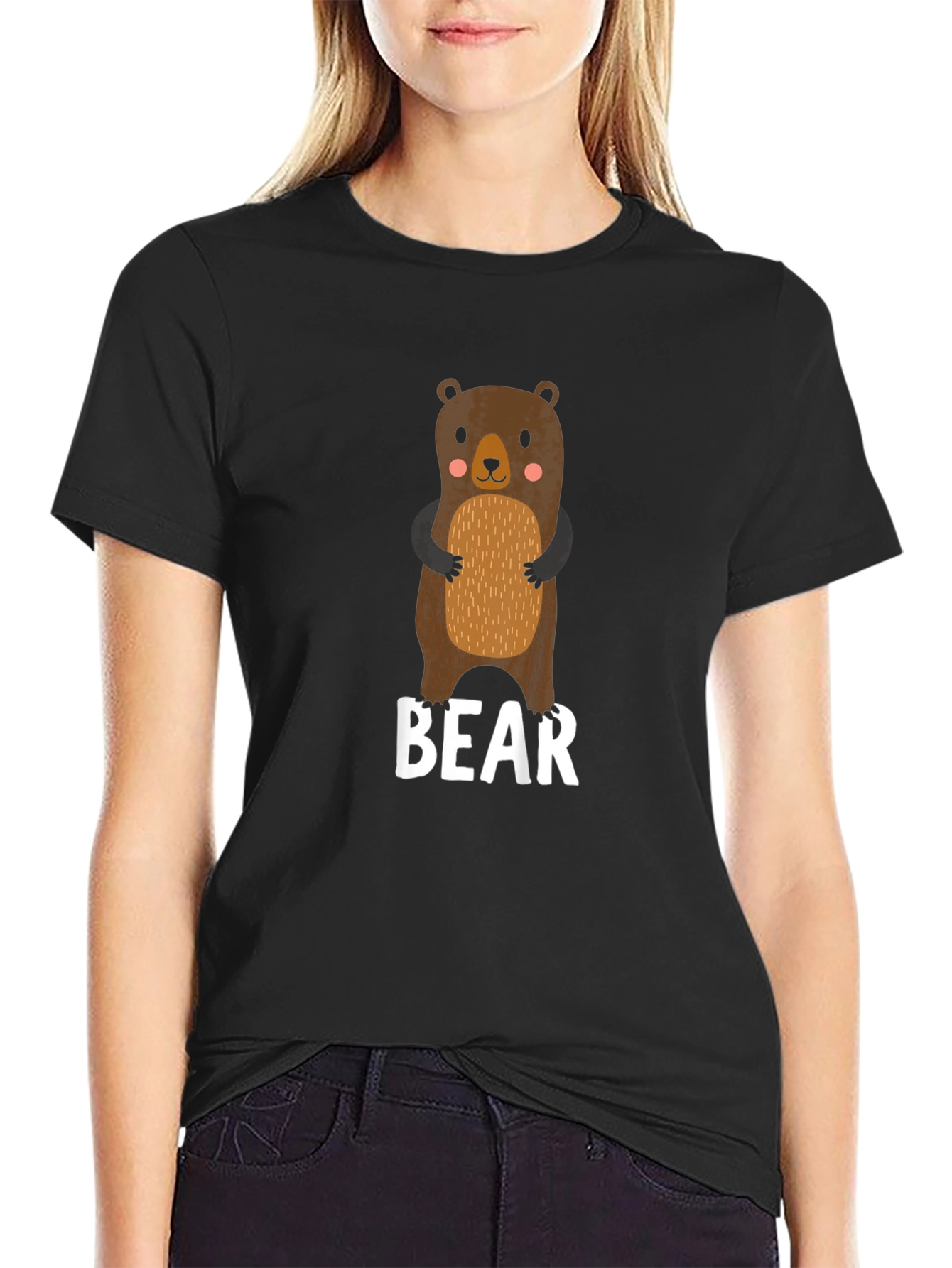 Black Cute Bear Graphic Black T-Shirt view 2