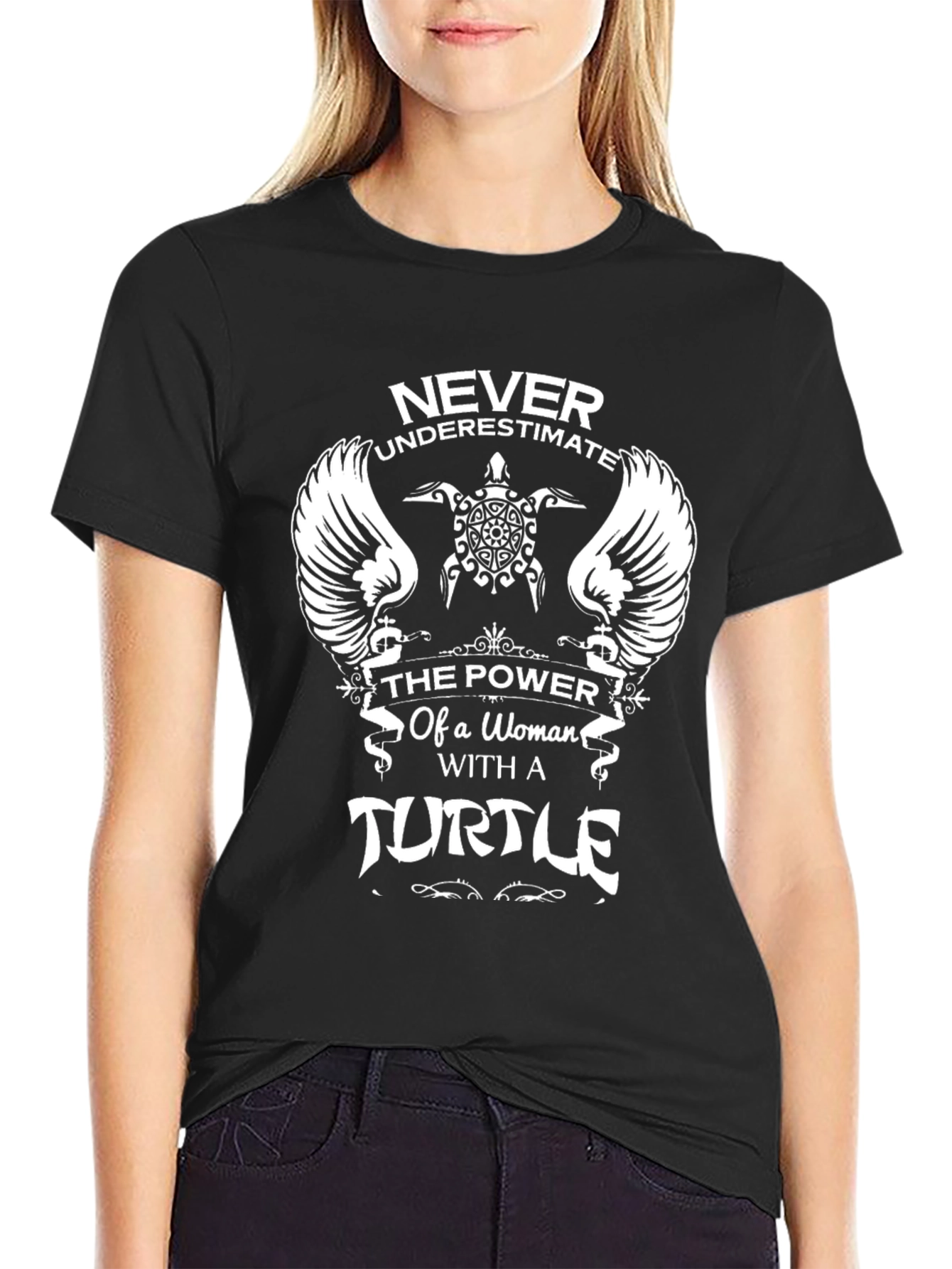 Black Never Underestimate Woman with Turtle T-Shirt view 2