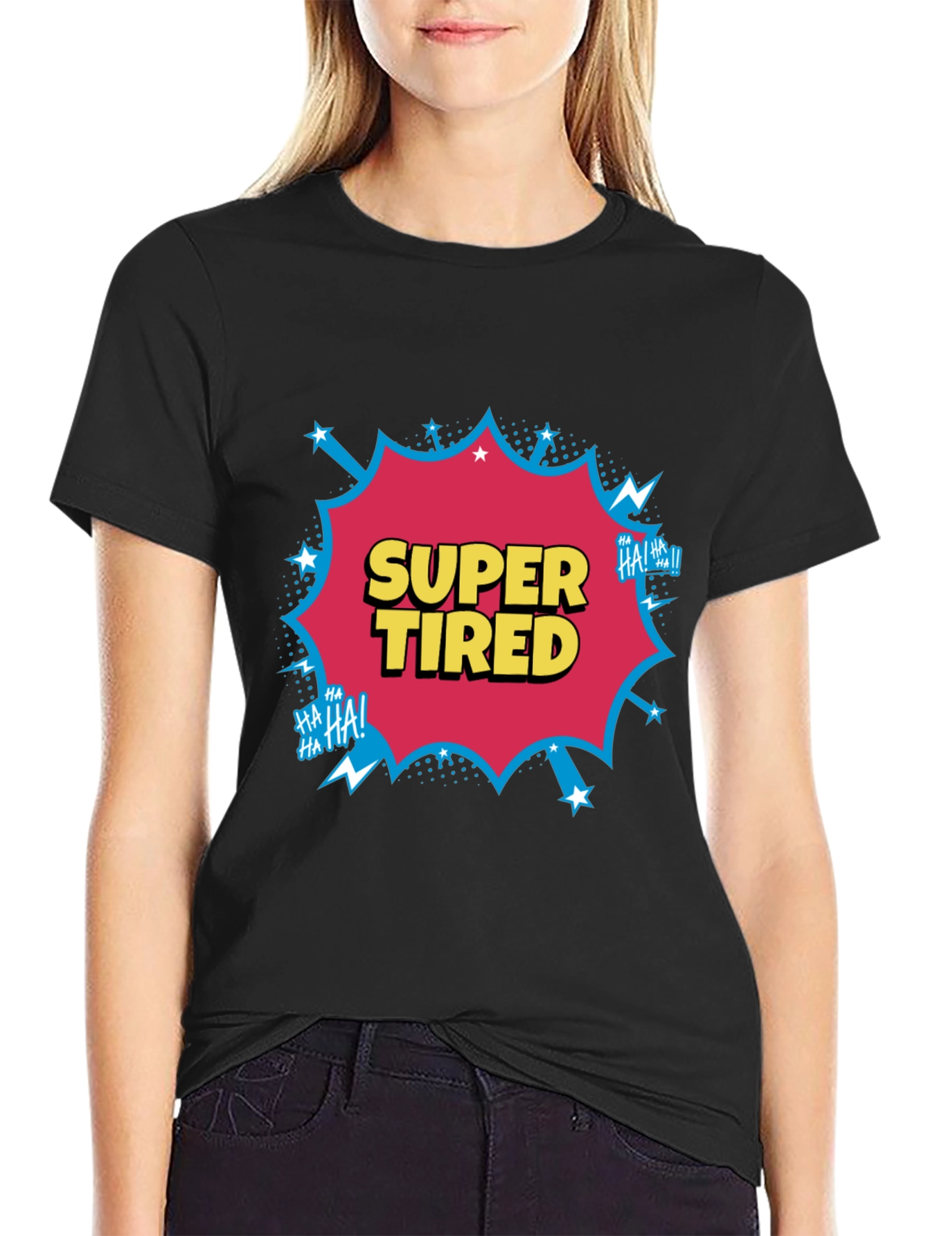 Black Super Tired Comic Graphic T-Shirt view 2