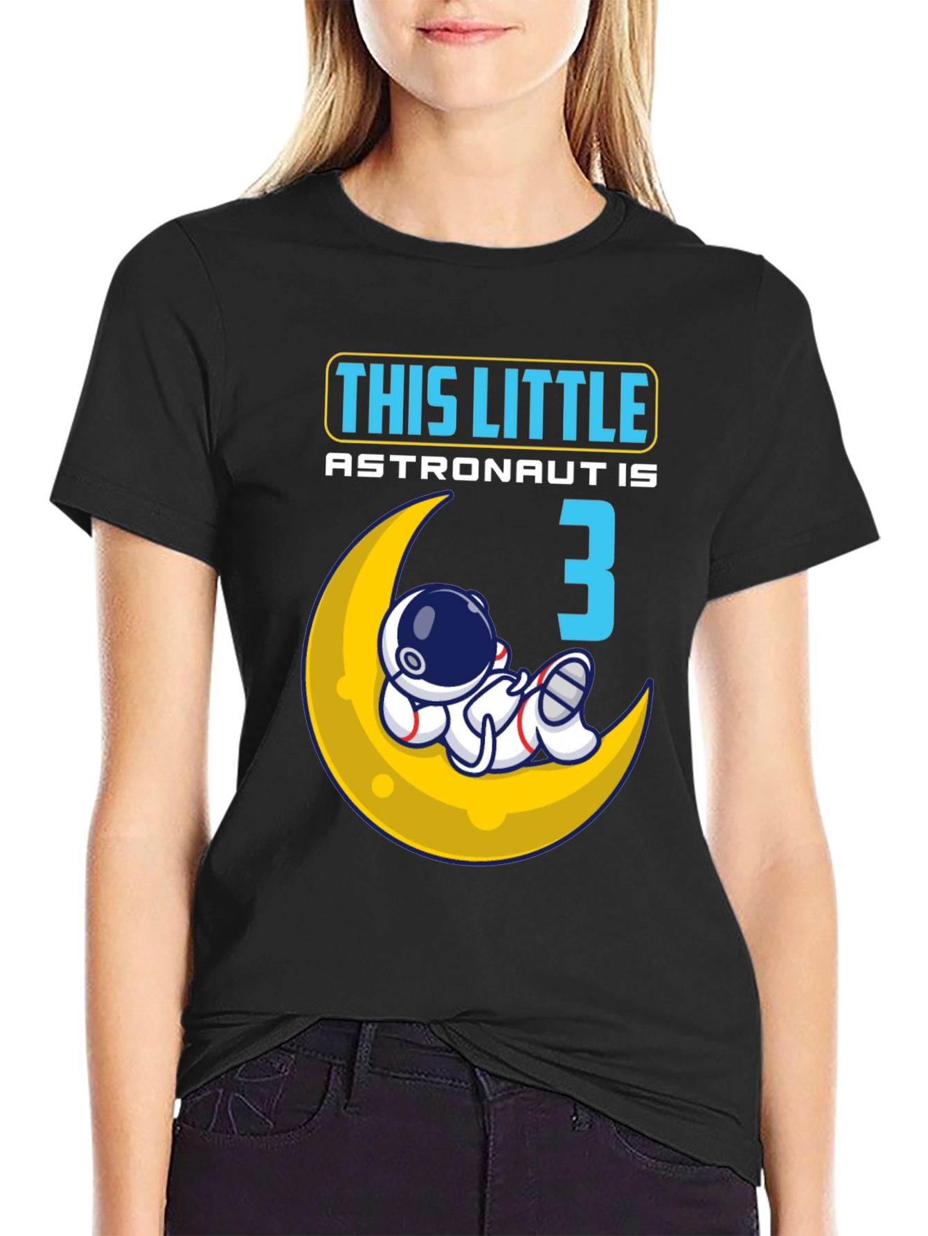Black Little Astronaut Birthday Shirt - Age 3 view 2