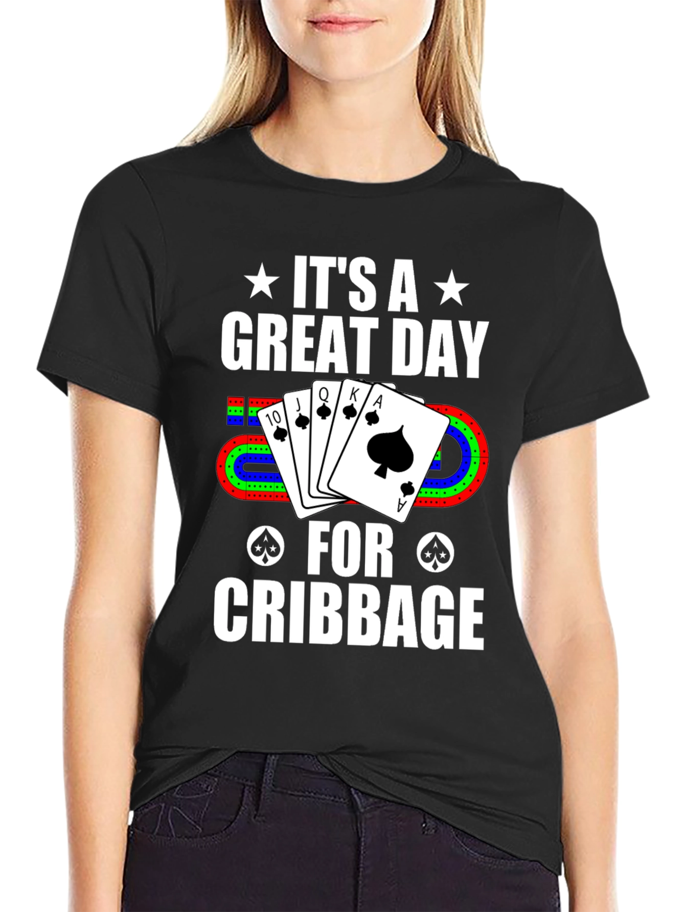 Black Cribbage Player T-Shirt - Great Day for Cribbage view 2
