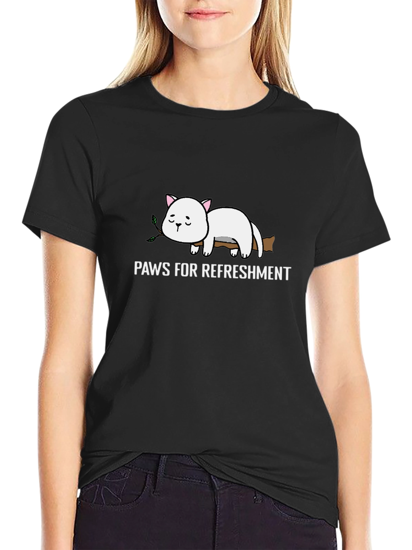 Black Paws for Refreshment Cat T-Shirt view 2