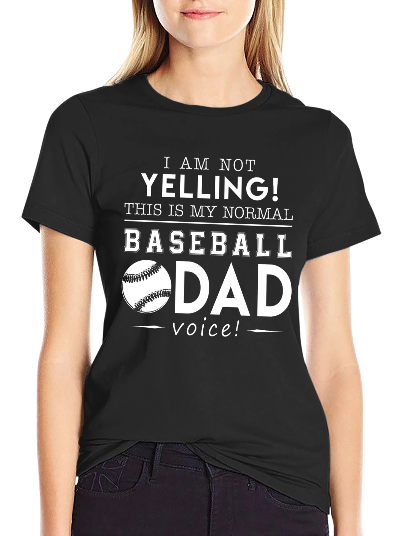 Black Baseball Dad T-Shirt - I Am Not Yelling view 2