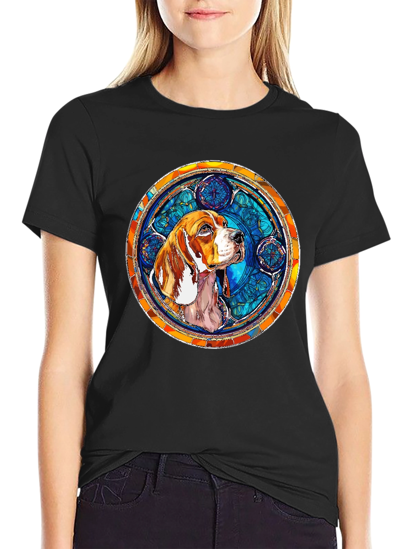 Black Dog Stained Glass Style Graphic Tee view 2