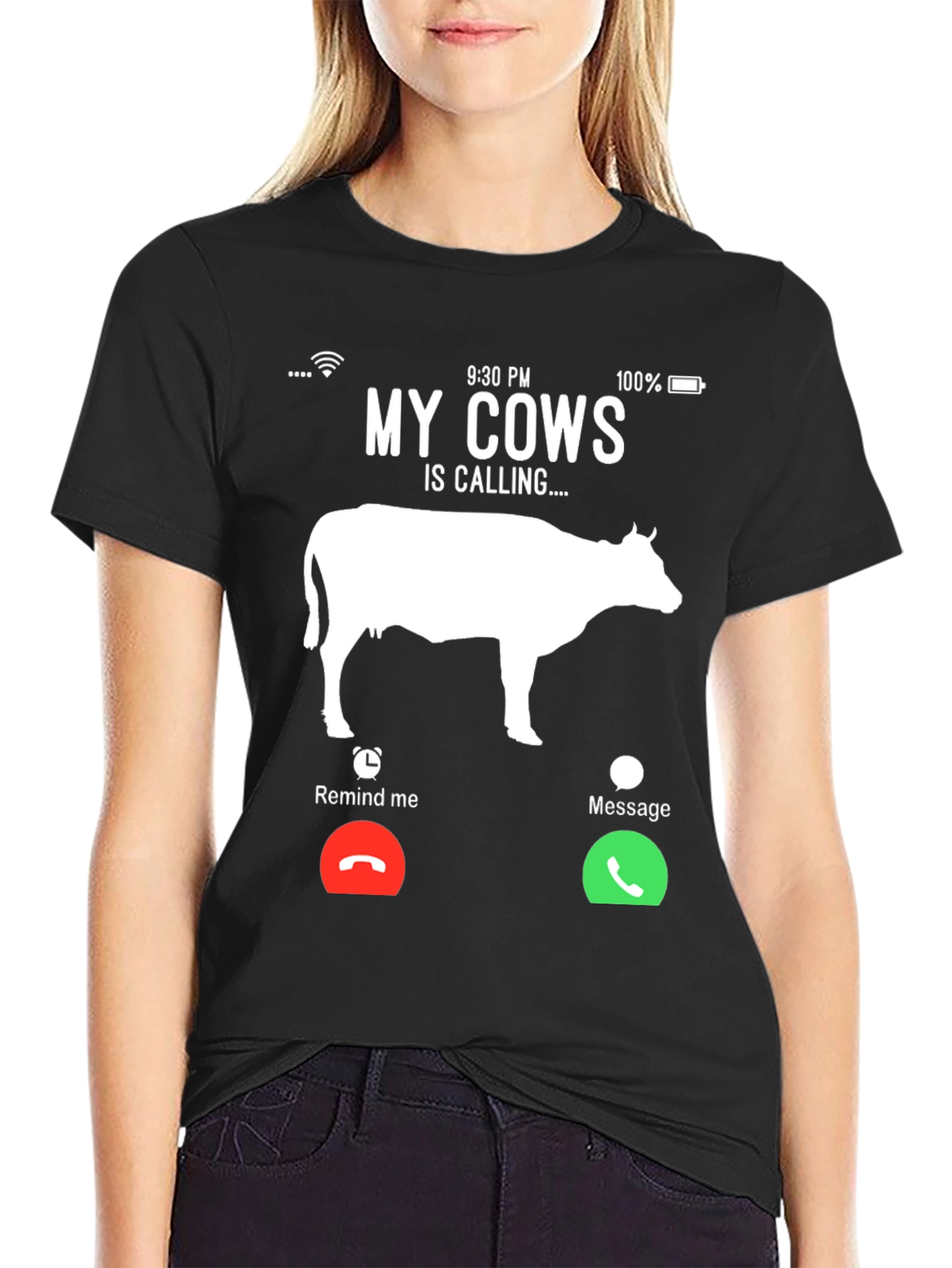 Black My Cows Is Calling T-Shirt - Farm Humor Tee view 2