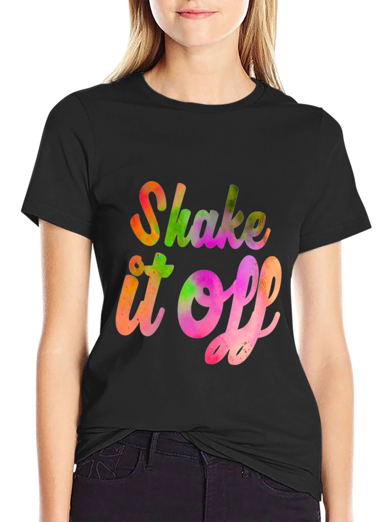 Black Shake It Off Graphic Tee - Vibrant Trendy Design view 2