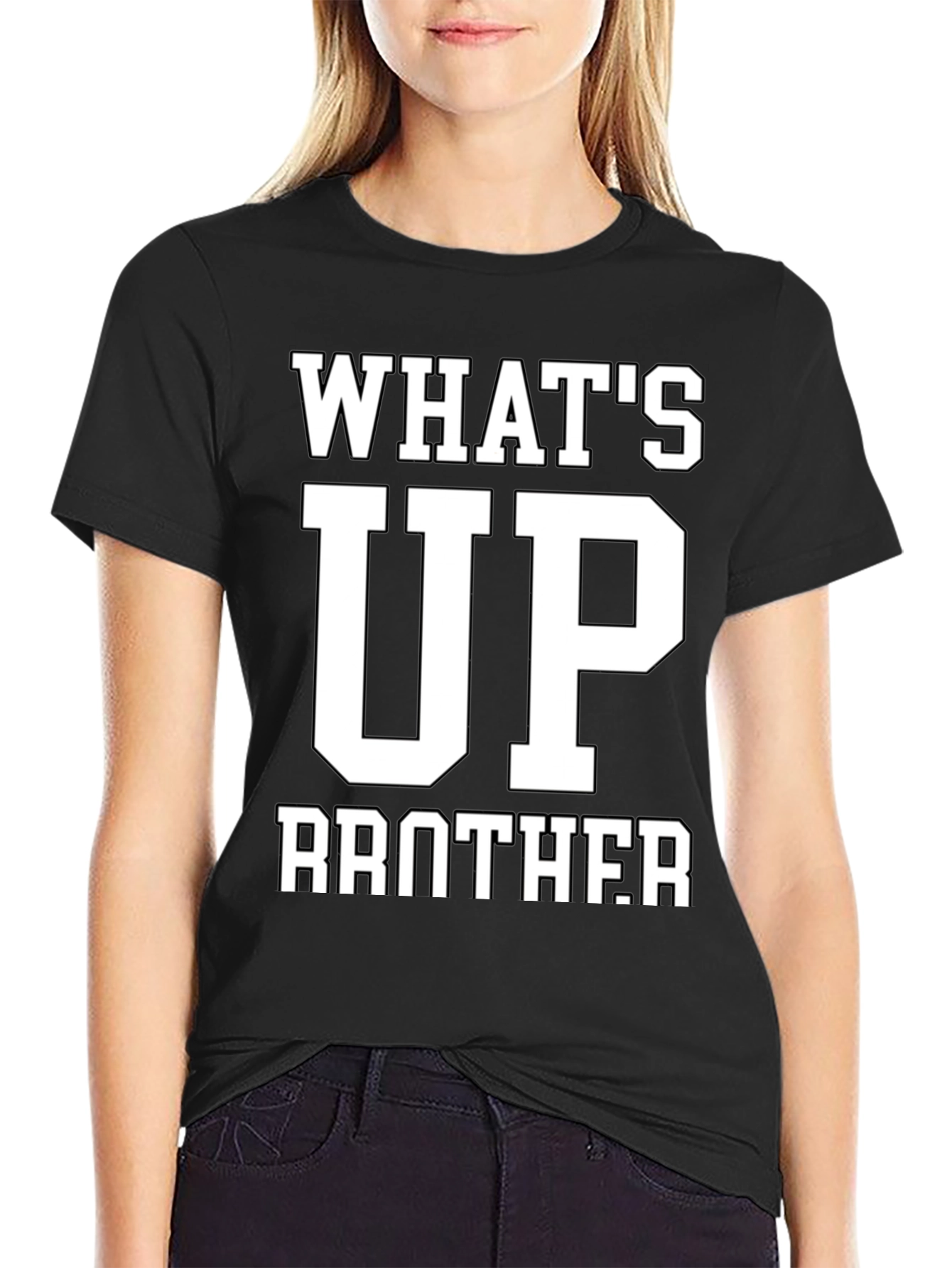Black What's Up Brother Black Graphic T-Shirt view 2