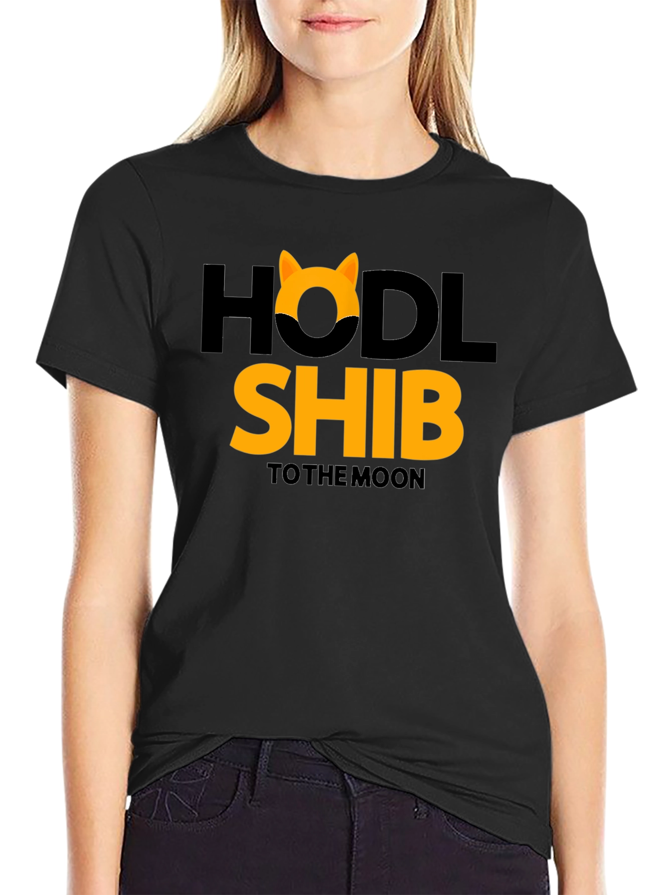 Black HODL Shib to the Moon Black T-Shirt view 2