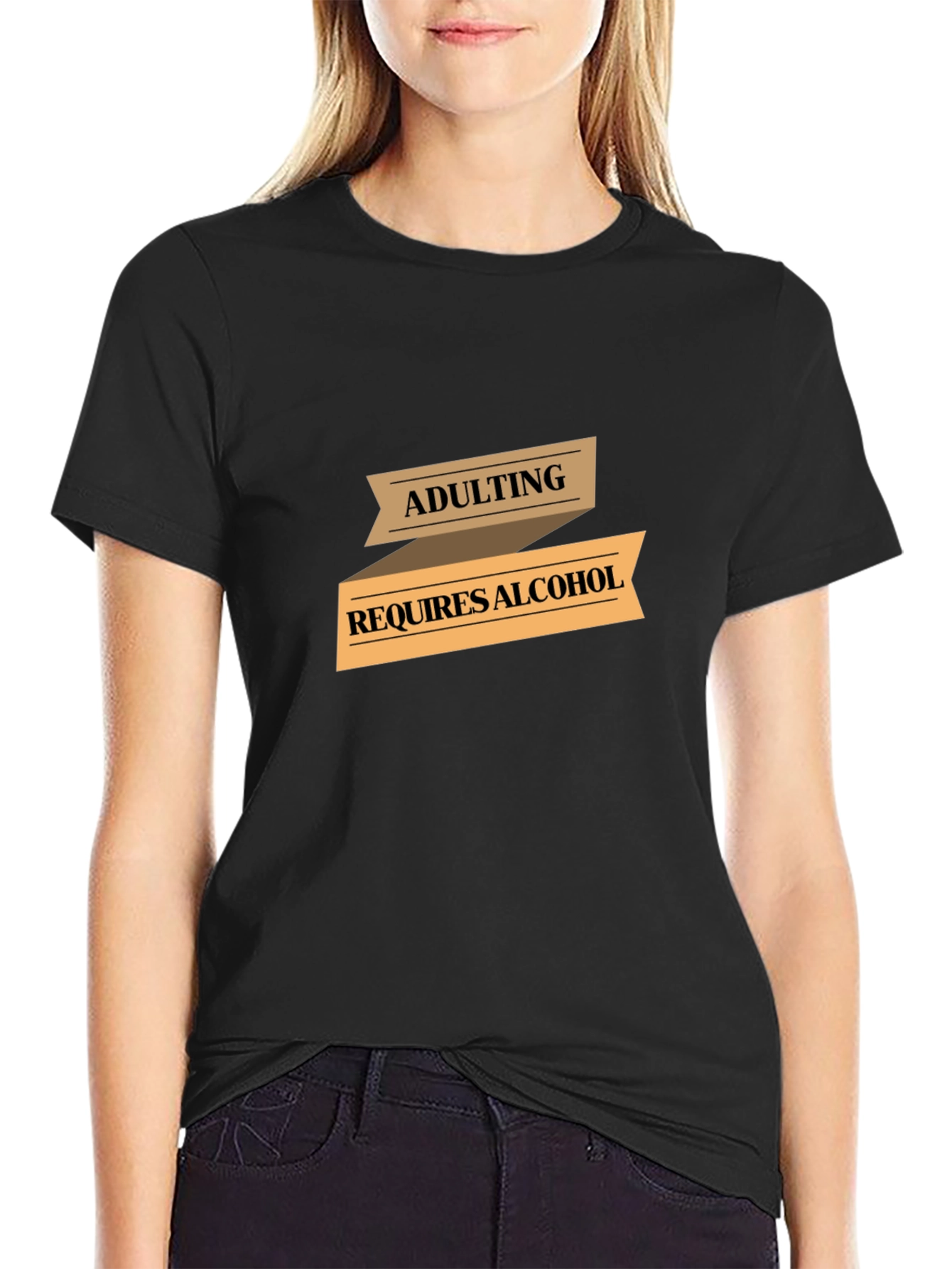 Black Adulting Requires Alcohol Graphic T-Shirt view 2
