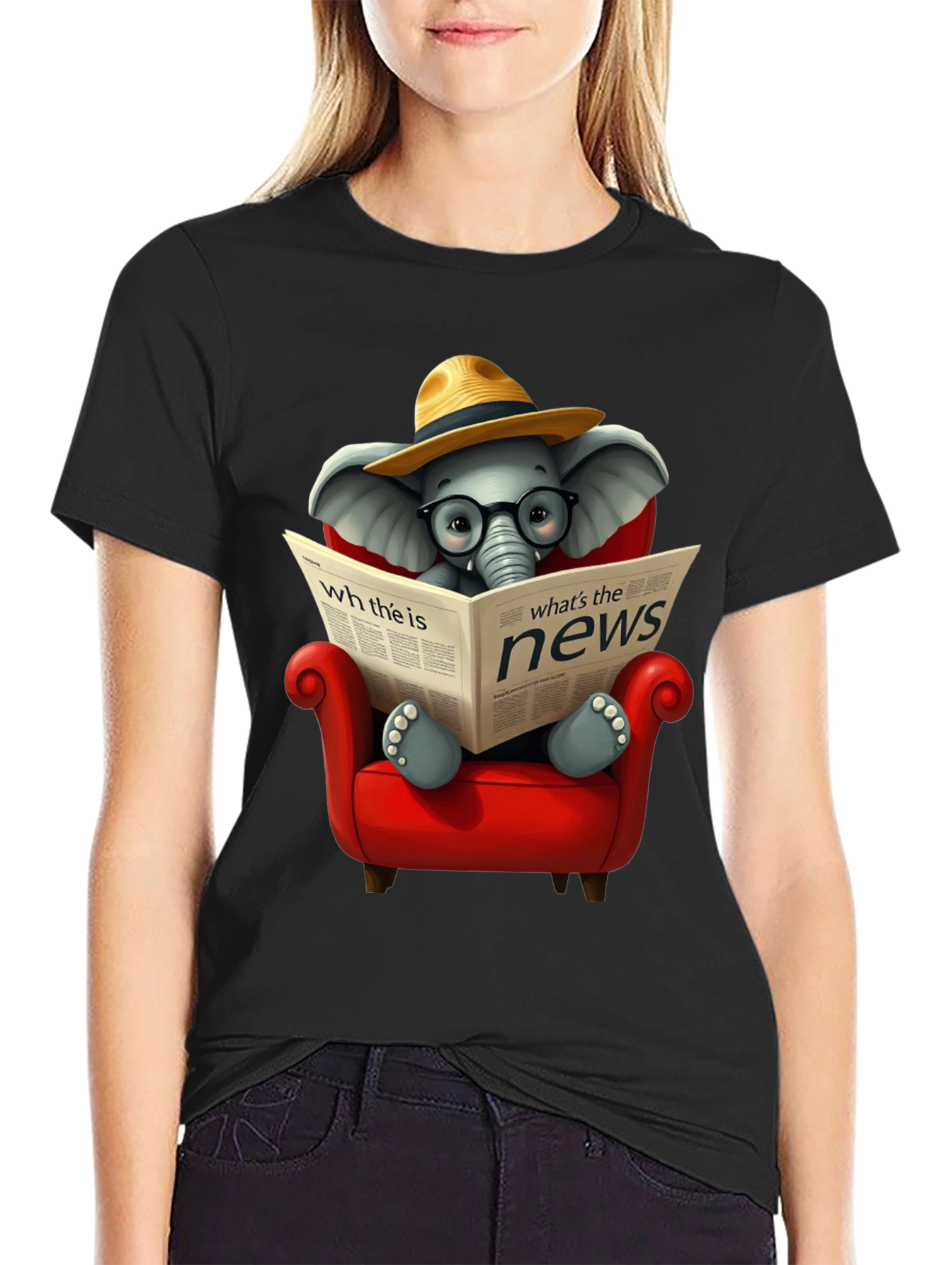 Black Elephant Reading News T-Shirt view 2