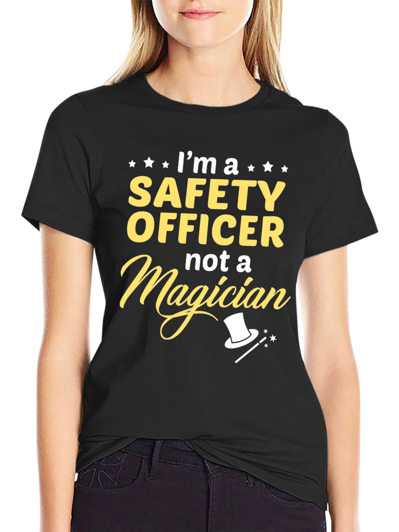Black Safety Officer T-Shirt - Not a Magician Funny Job Tee view 2