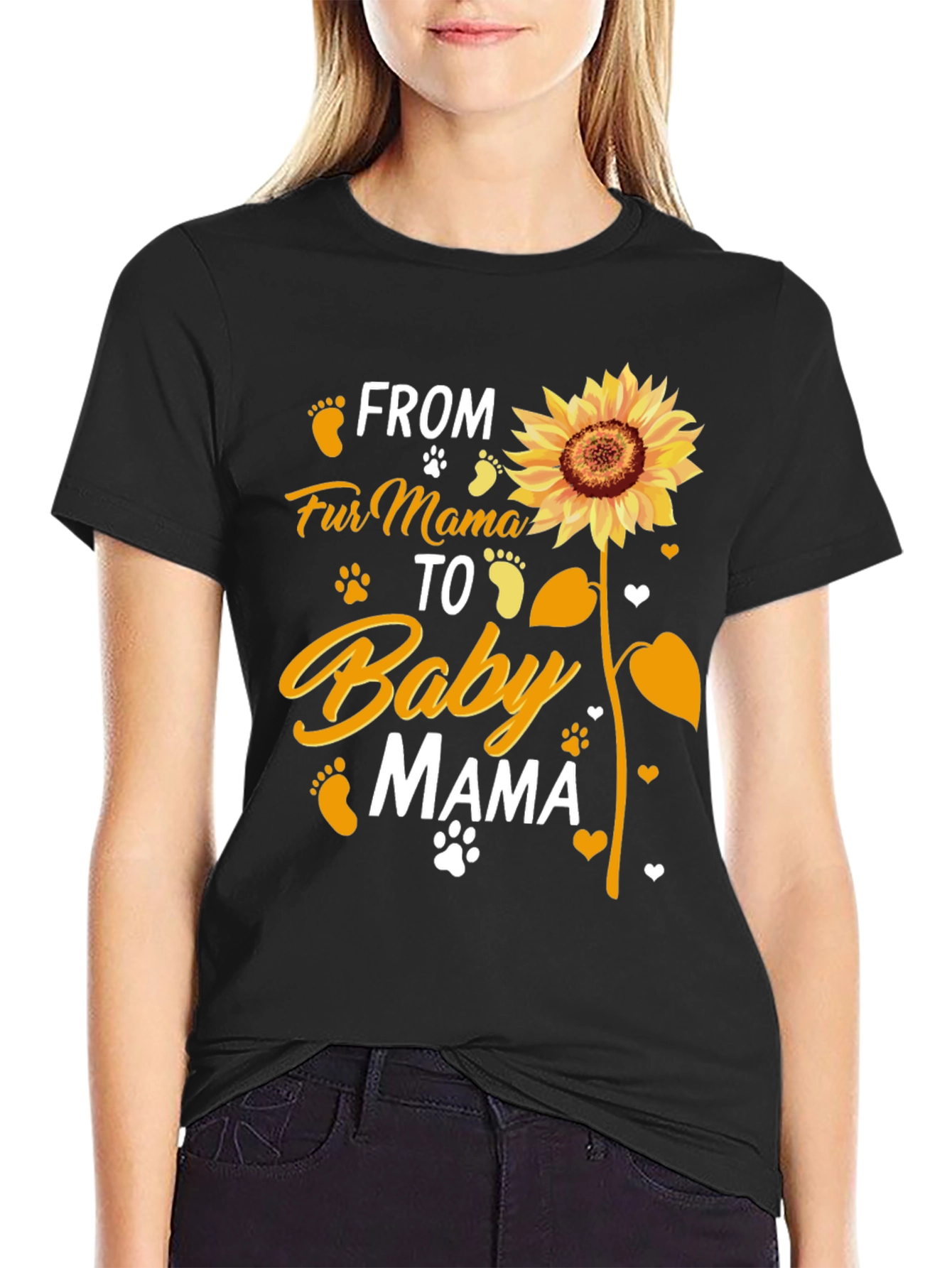 Black Fur Mama to Baby Mama Sunflower Graphic T-Shirt view 2