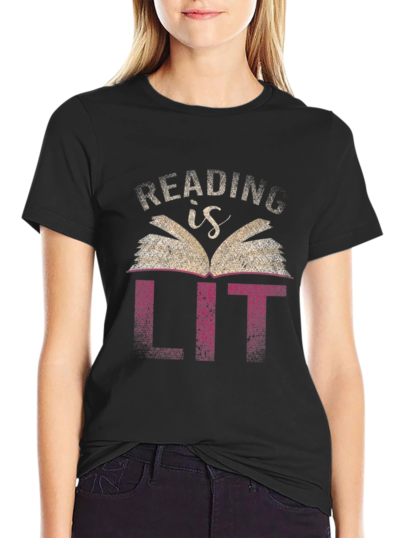 Black Reading is Lit Graphic Tee - Book Lover T-Shirt view 2
