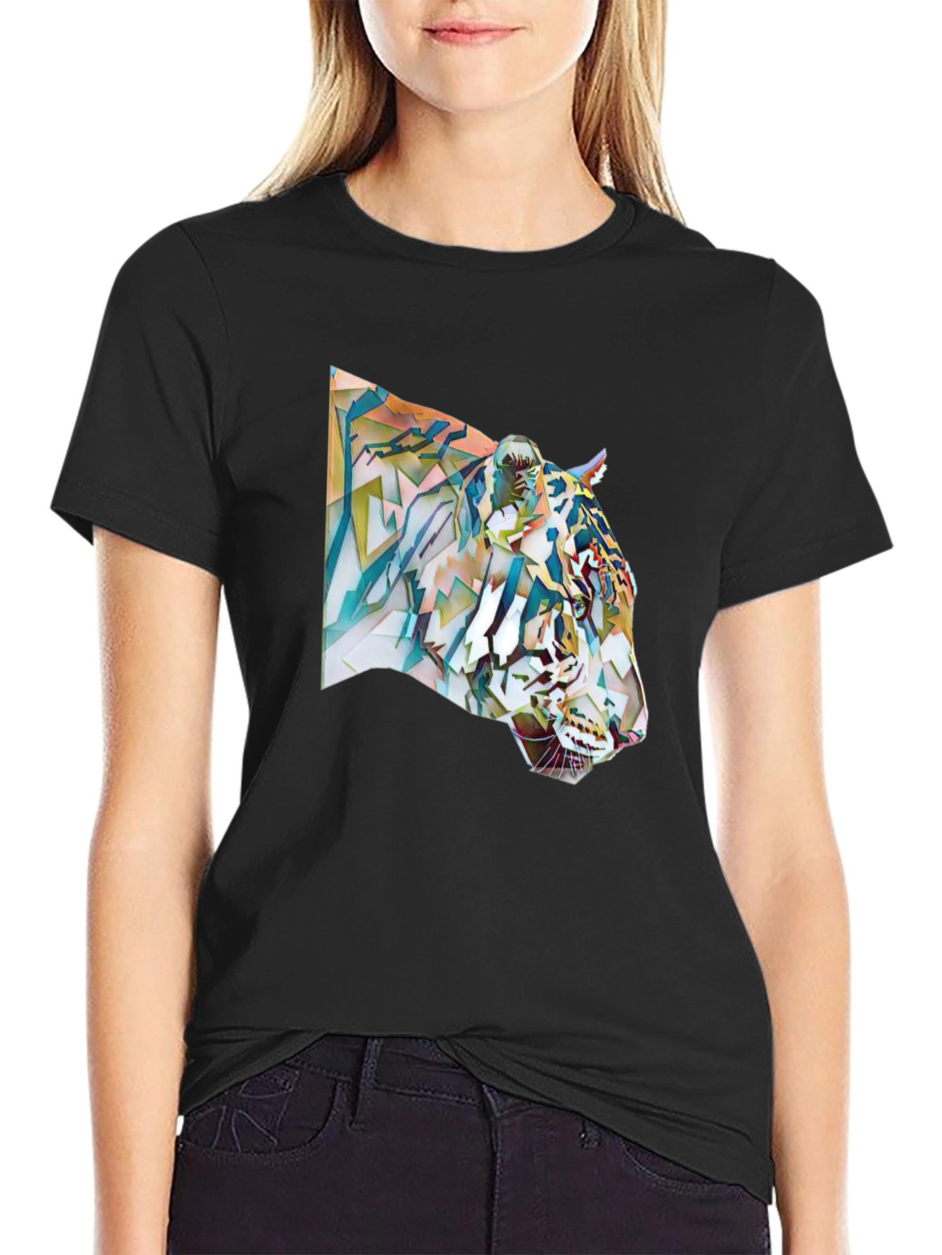 Black Abstract Tiger Graphic Tee - Cool Men's T-Shirt view 2