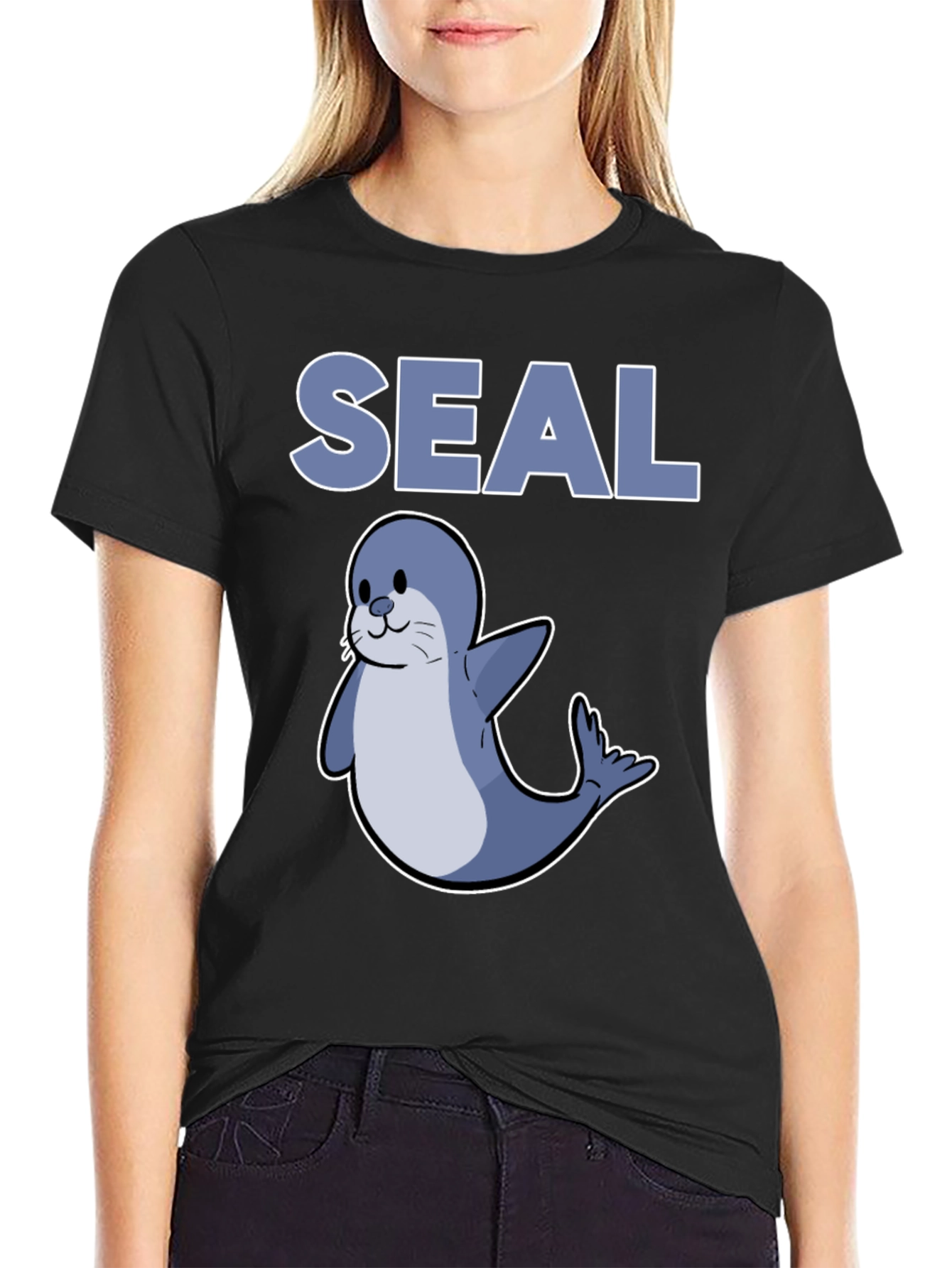 Black Cute Seal Graphic T-Shirt - Black view 2