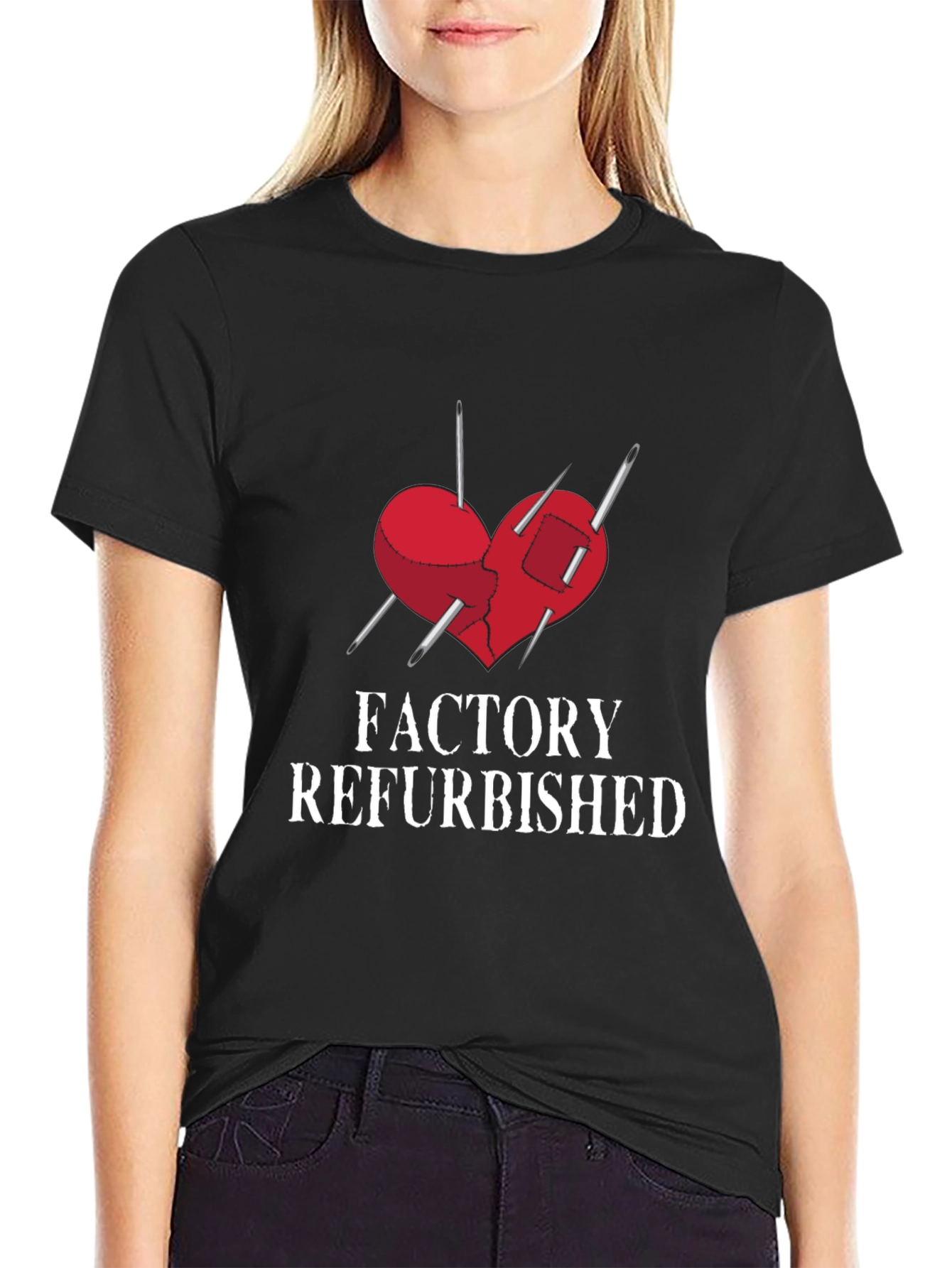 Black Factory Refurbished Heart Graphic Tee view 2