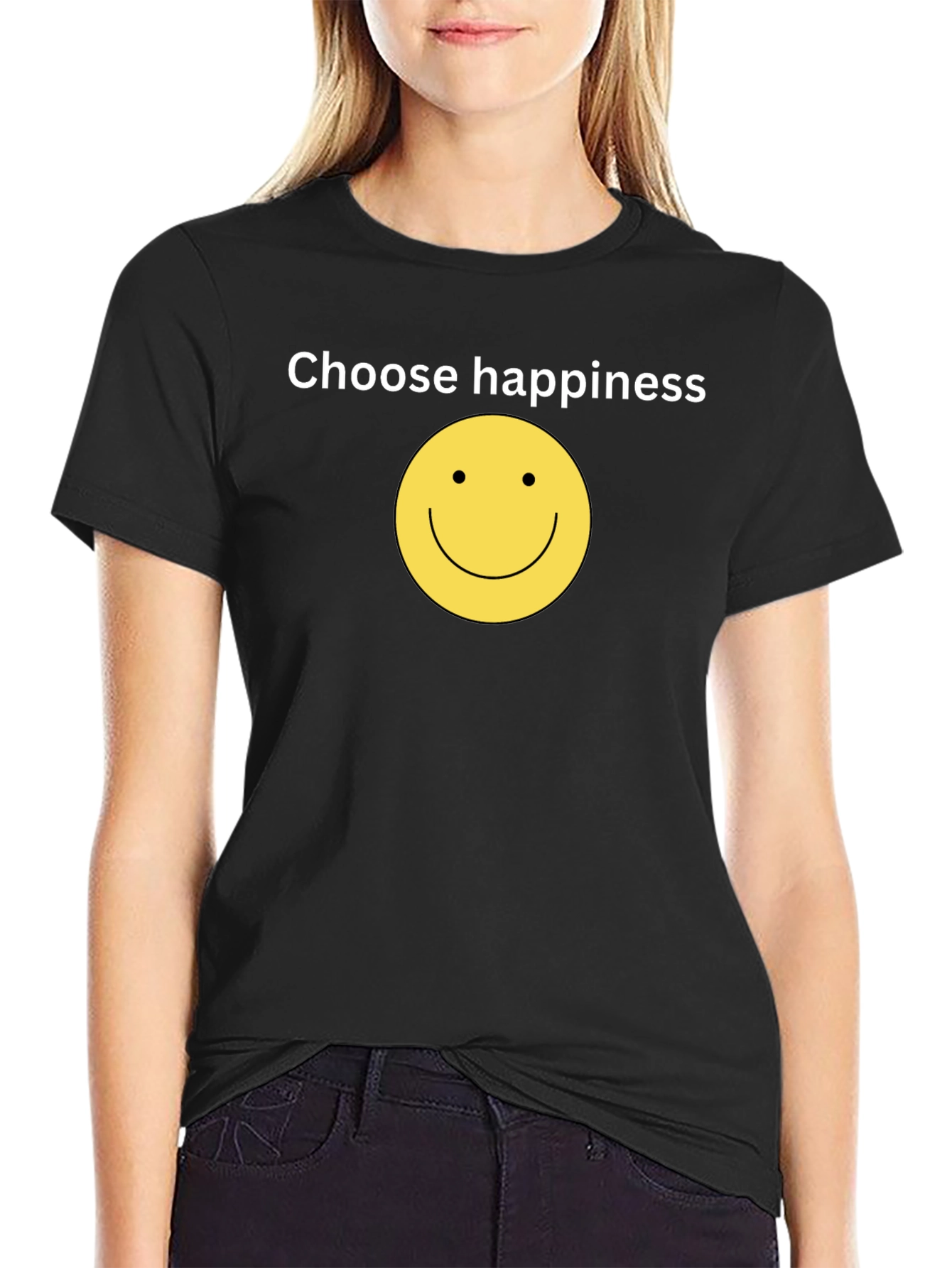 Black Choose Happiness Black T-Shirt - Smiley Face Design view 2