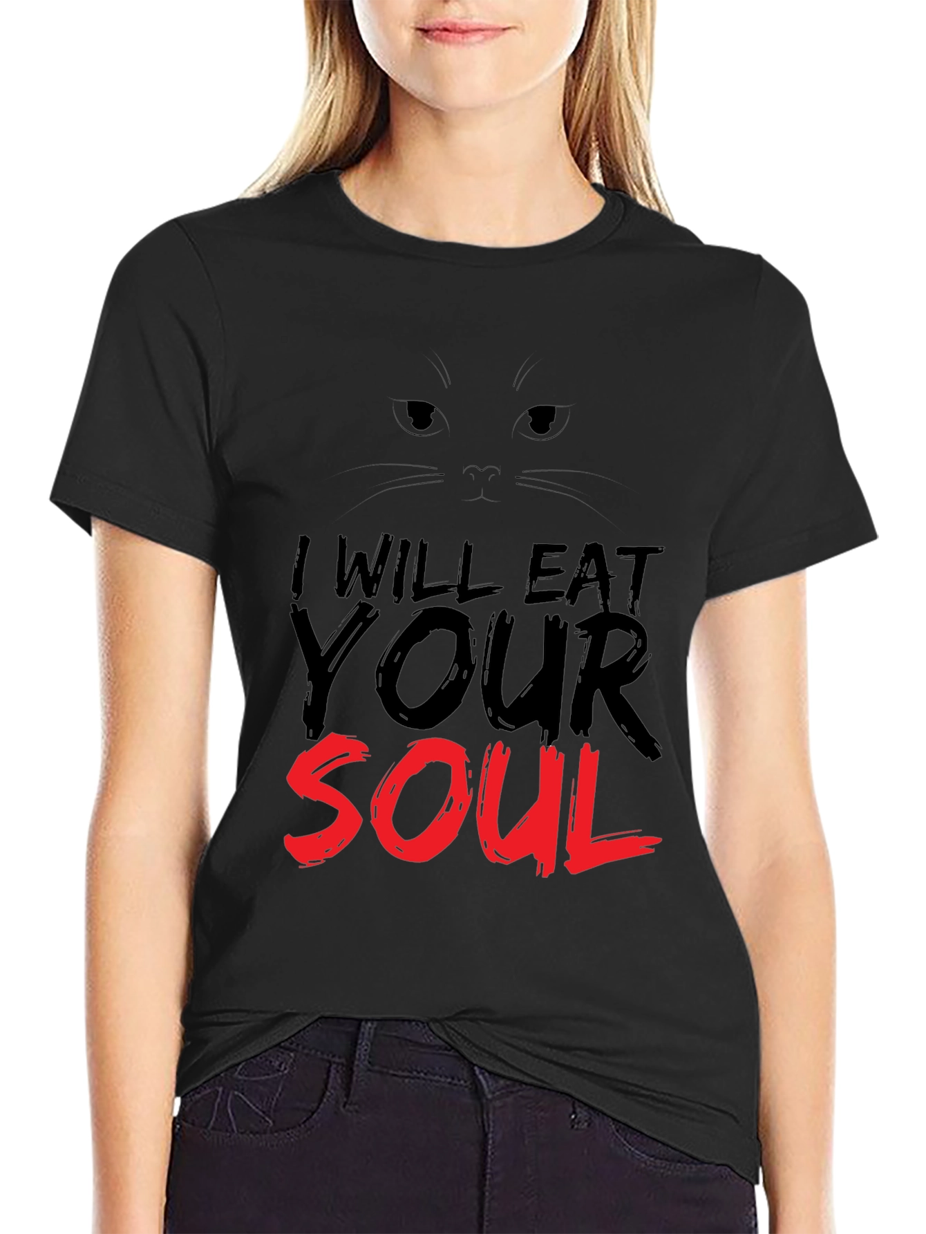 Black I Will Eat Your Soul Graphic Tee - Black Cat view 2