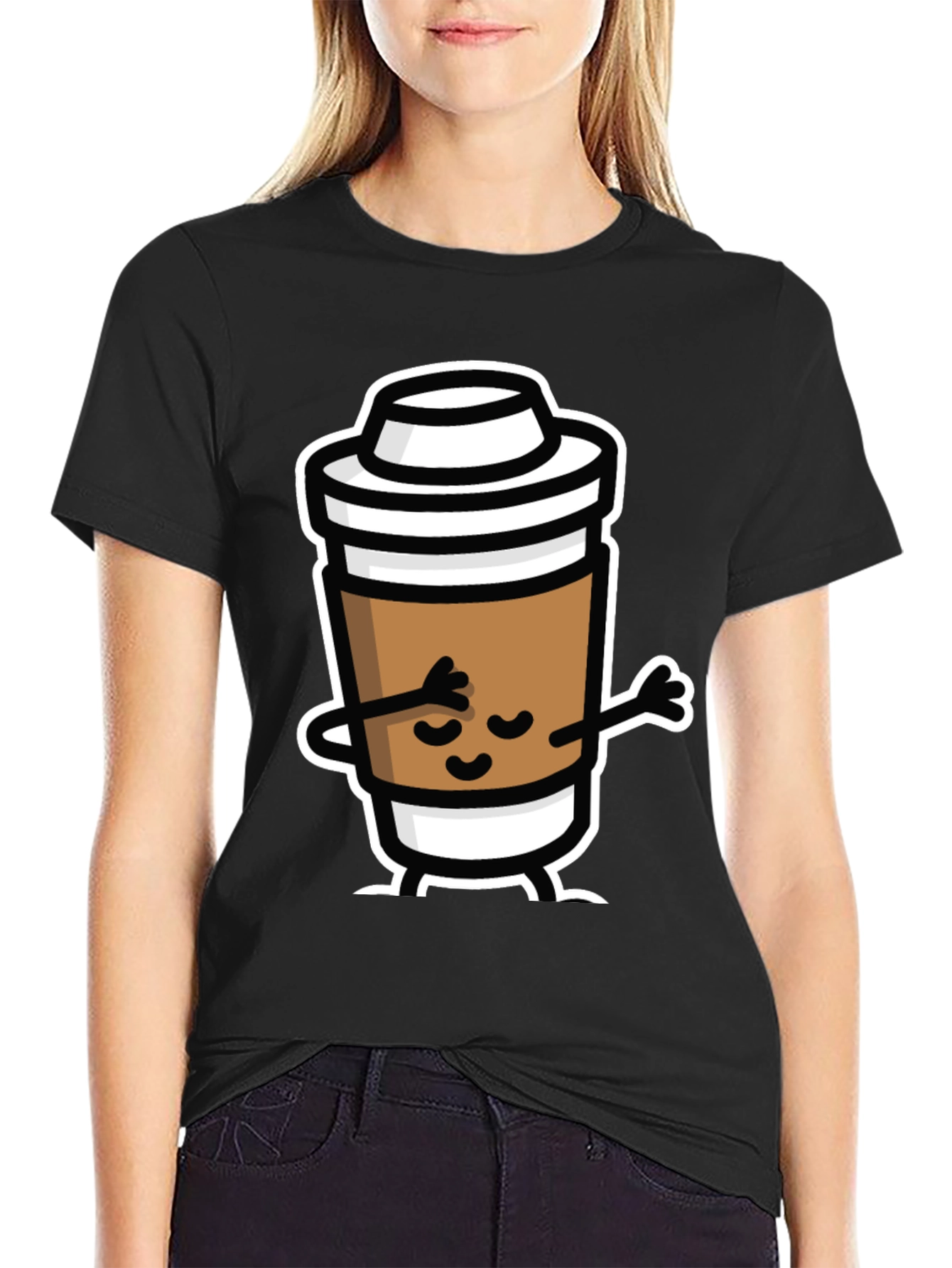 Black Dabbing Coffee Cup Black T-Shirt view 2