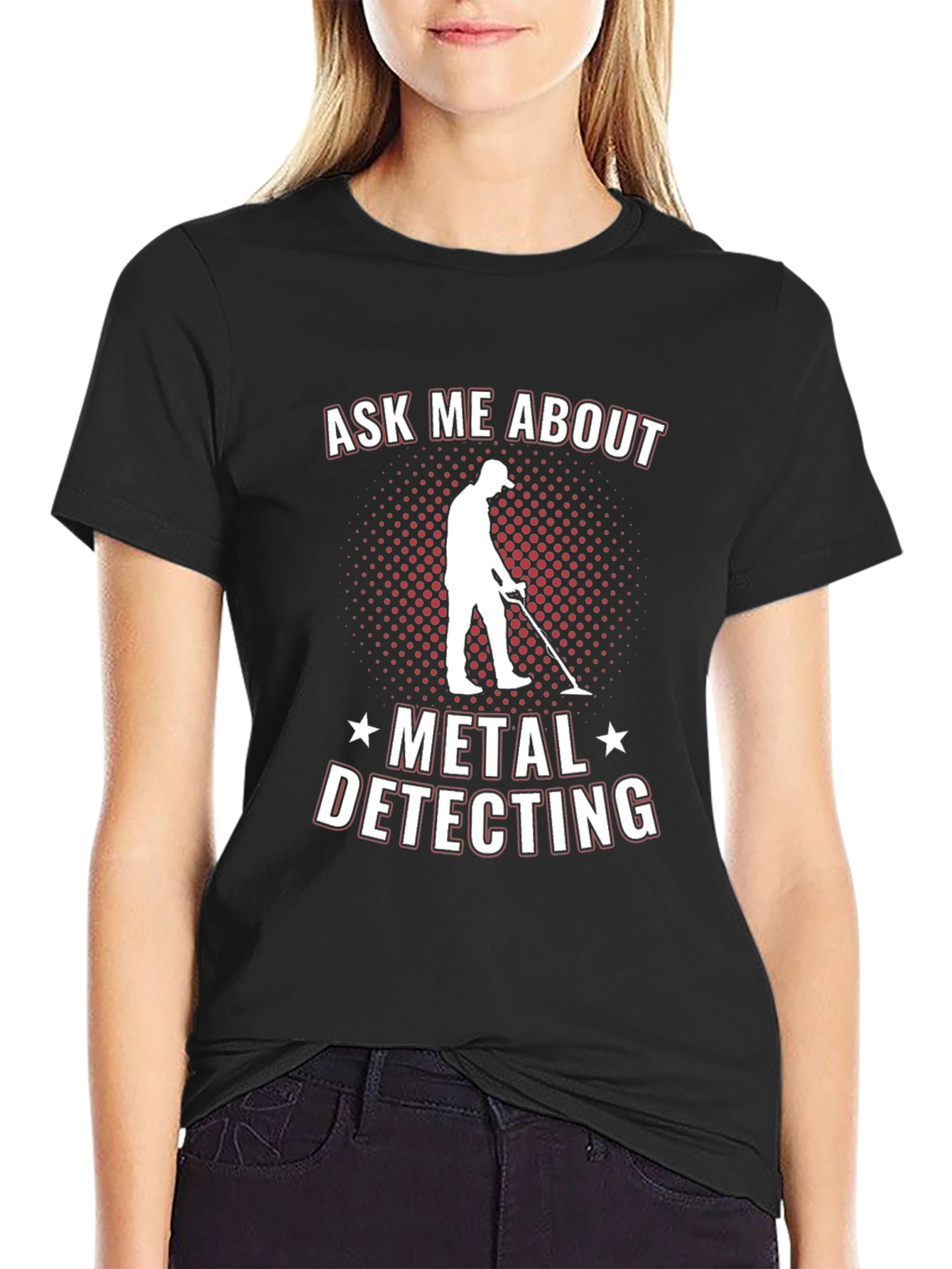 Black Ask Me About Metal Detecting T-Shirt view 2