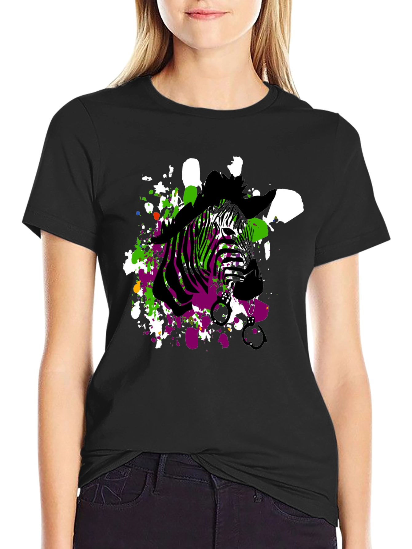 Black Zebra Art Men's Black T-Shirt view 2