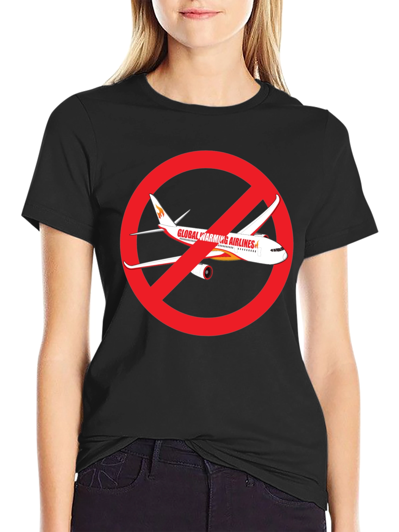 Black No Fly Zone T-Shirt Global Warming Airlines Black Graphic Tee view 2