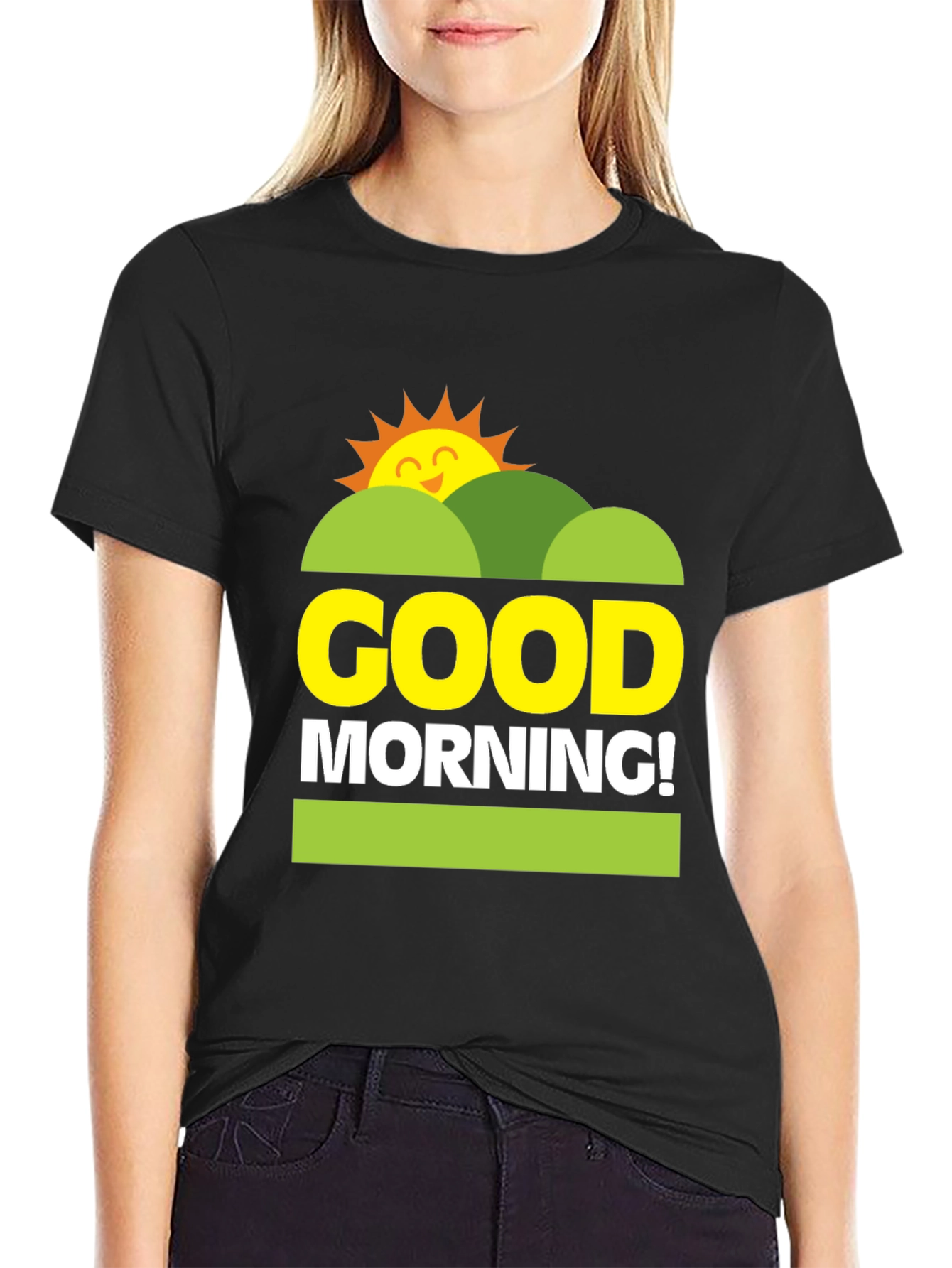 Black Good Morning Graphic Tee - Unisex Black T-Shirt view 2