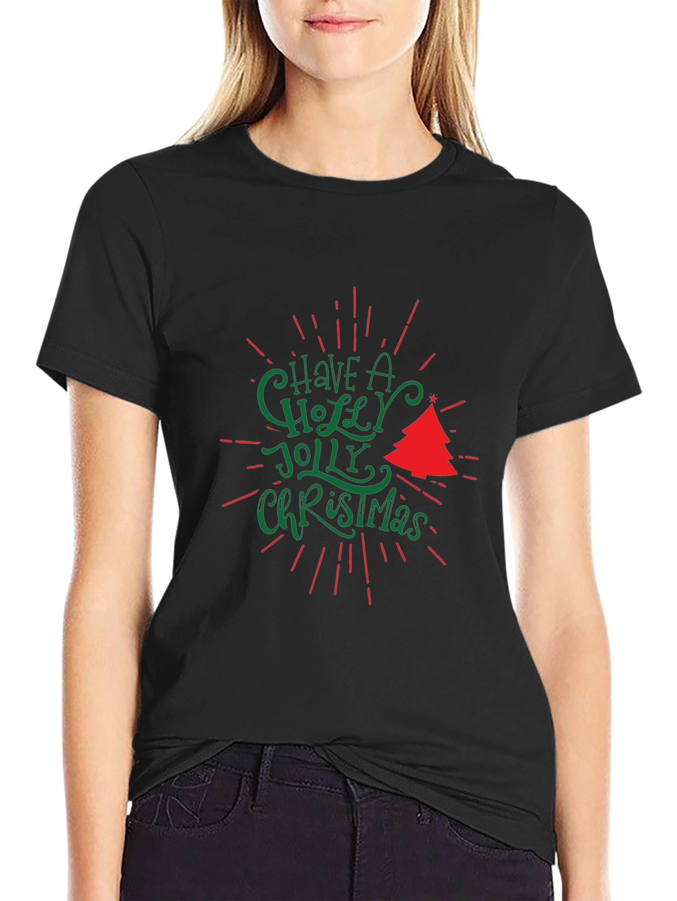 Black Holiday T-Shirt: Have a Holly Jolly Christmas Tee view 2