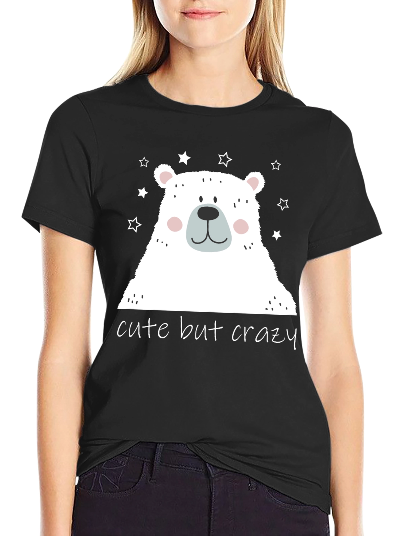 Black Cute But Crazy Bear Graphic Tee view 2