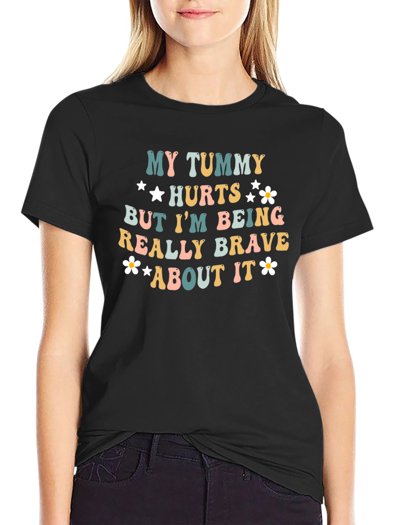 Black My Tummy Hurts Funny Graphic Tee view 2