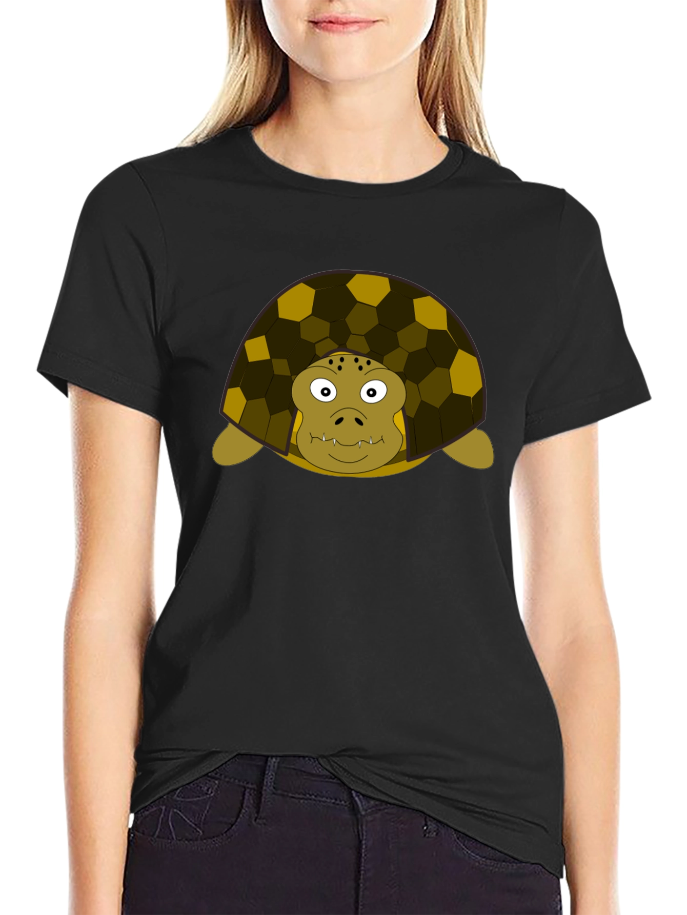 Black Cartoon Turtle Graphic Tee - Unisex Crew Neck T-Shirt view 2