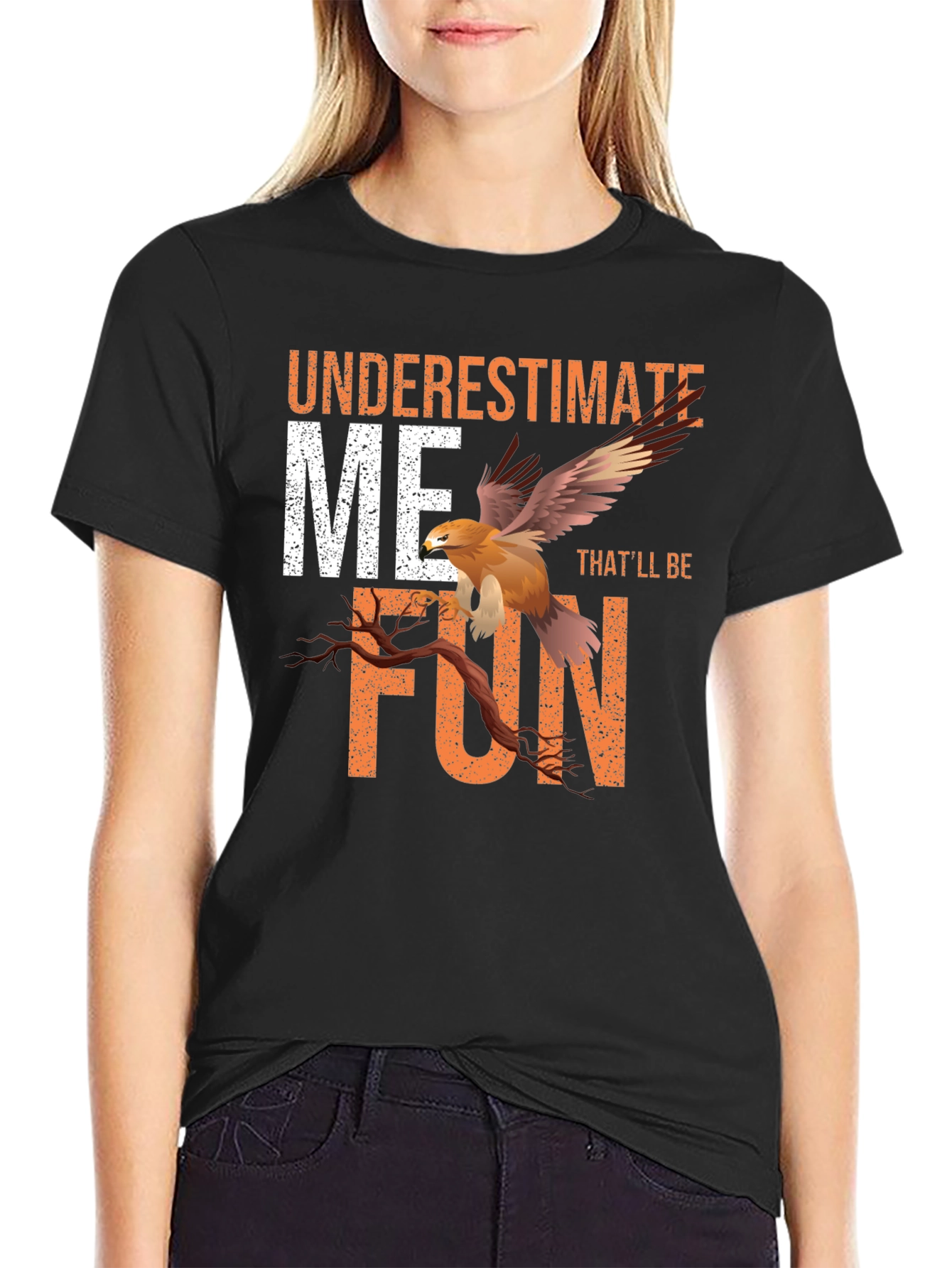 Black Underestimate Me T-Shirt with Eagle Design view 2