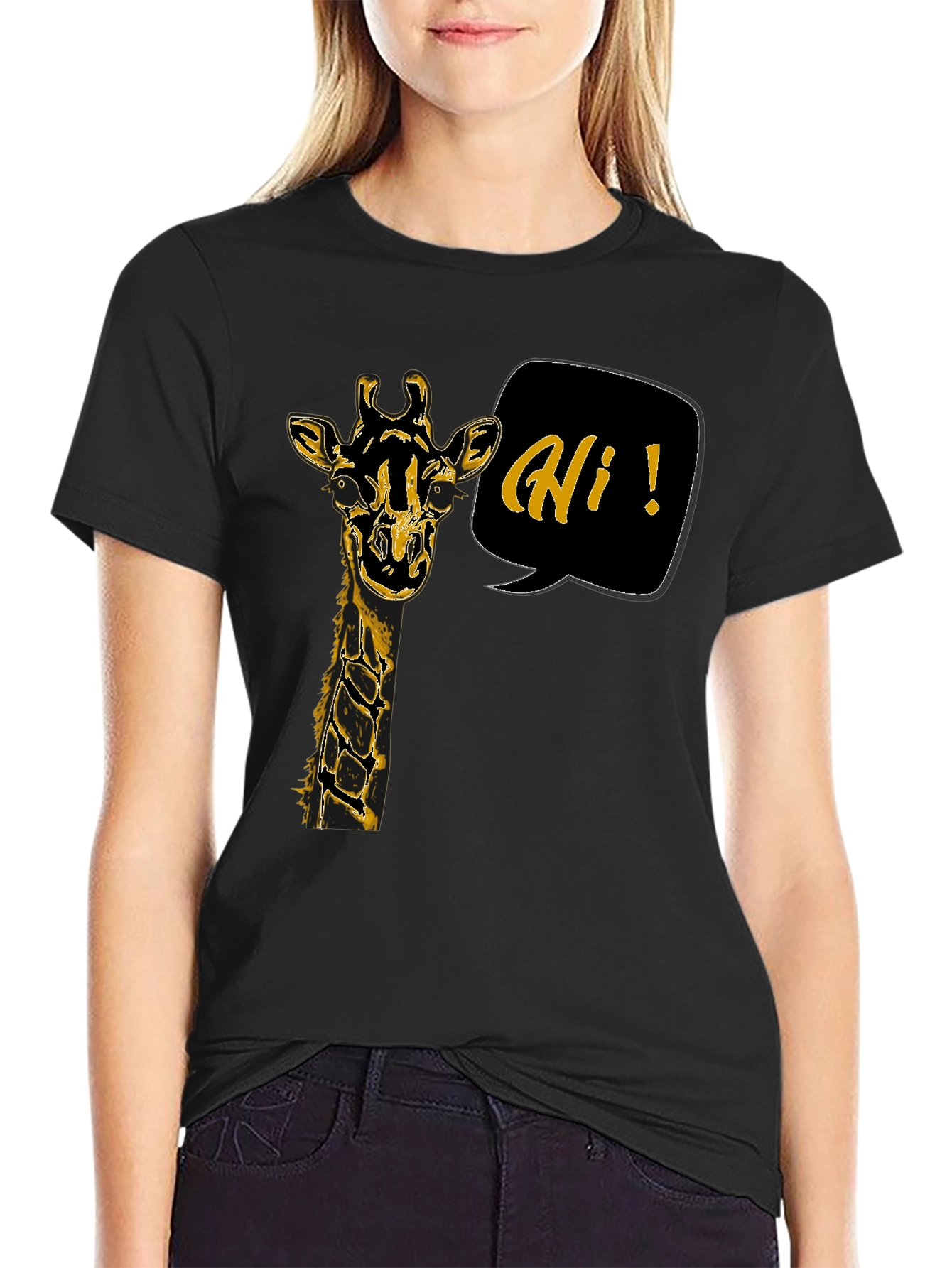 Black Giraffe Hi Graphic Tee - Black Unisex T-Shirt view 2