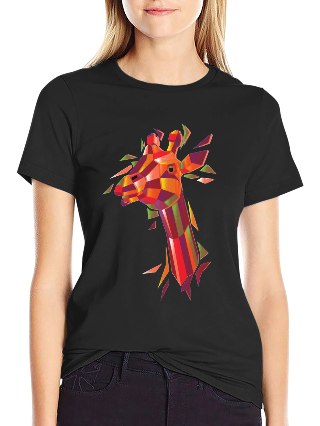 Black Geometric Giraffe Graphic Tee - Modern Art Shirt view 2