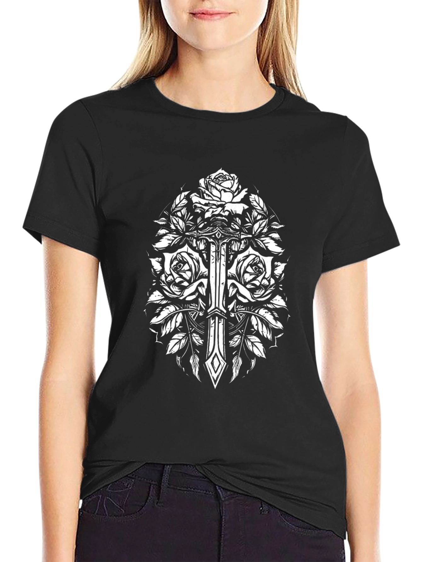 Black Rose & Dagger Graphic T-Shirt - Classic Black Tee view 2