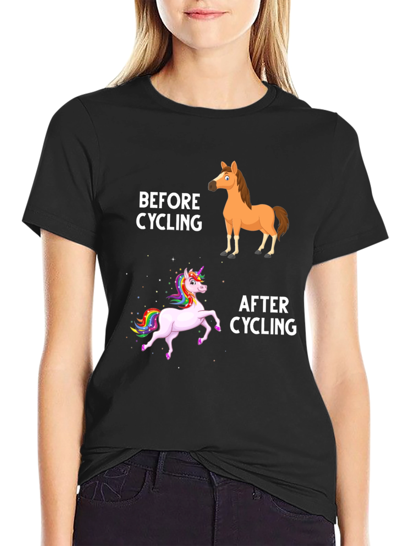 Black Cycling Horse/Unicorn T-Shirt view 2